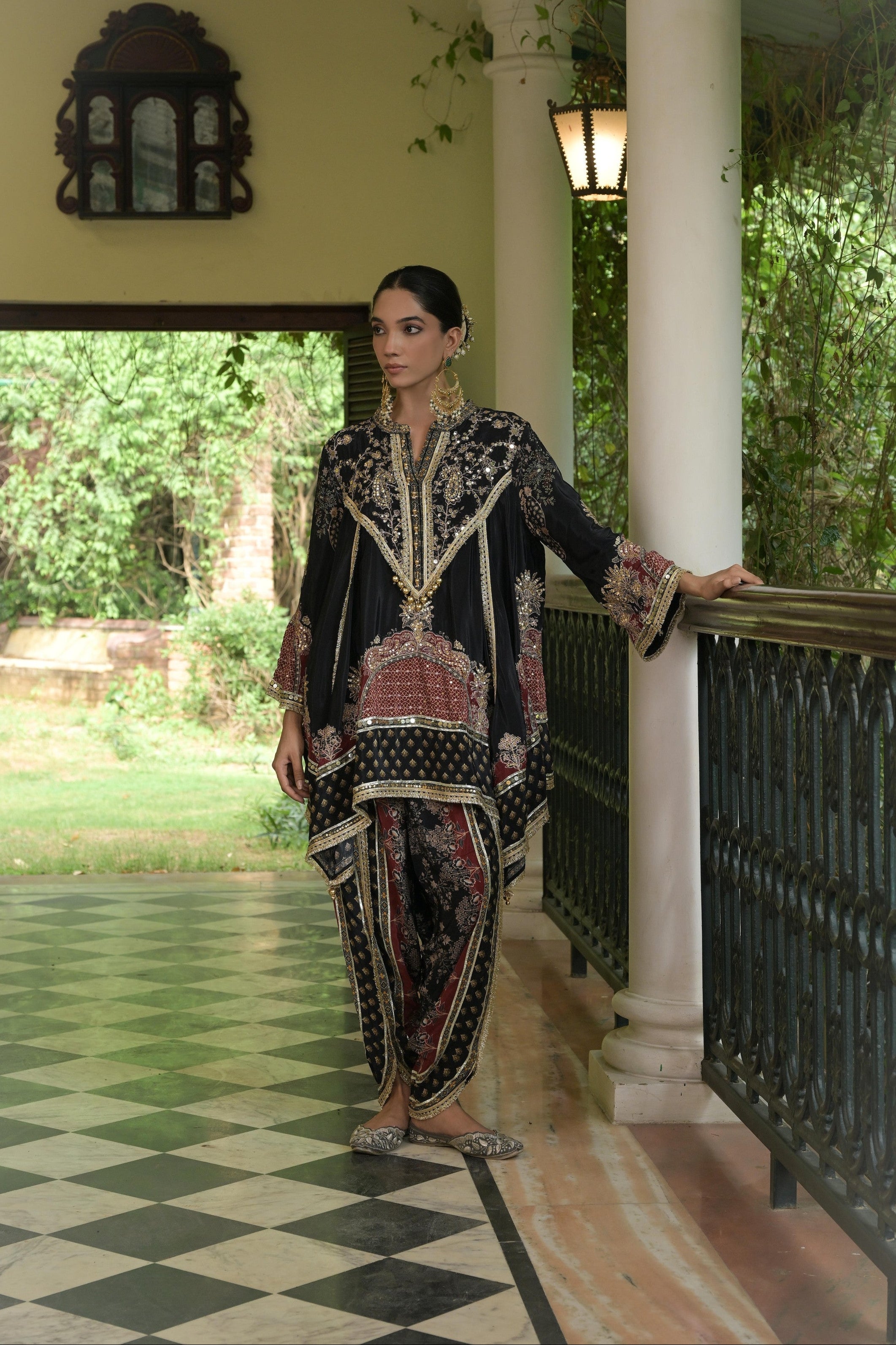 Deep Black Embellished Crepe Silk Dhoti Set