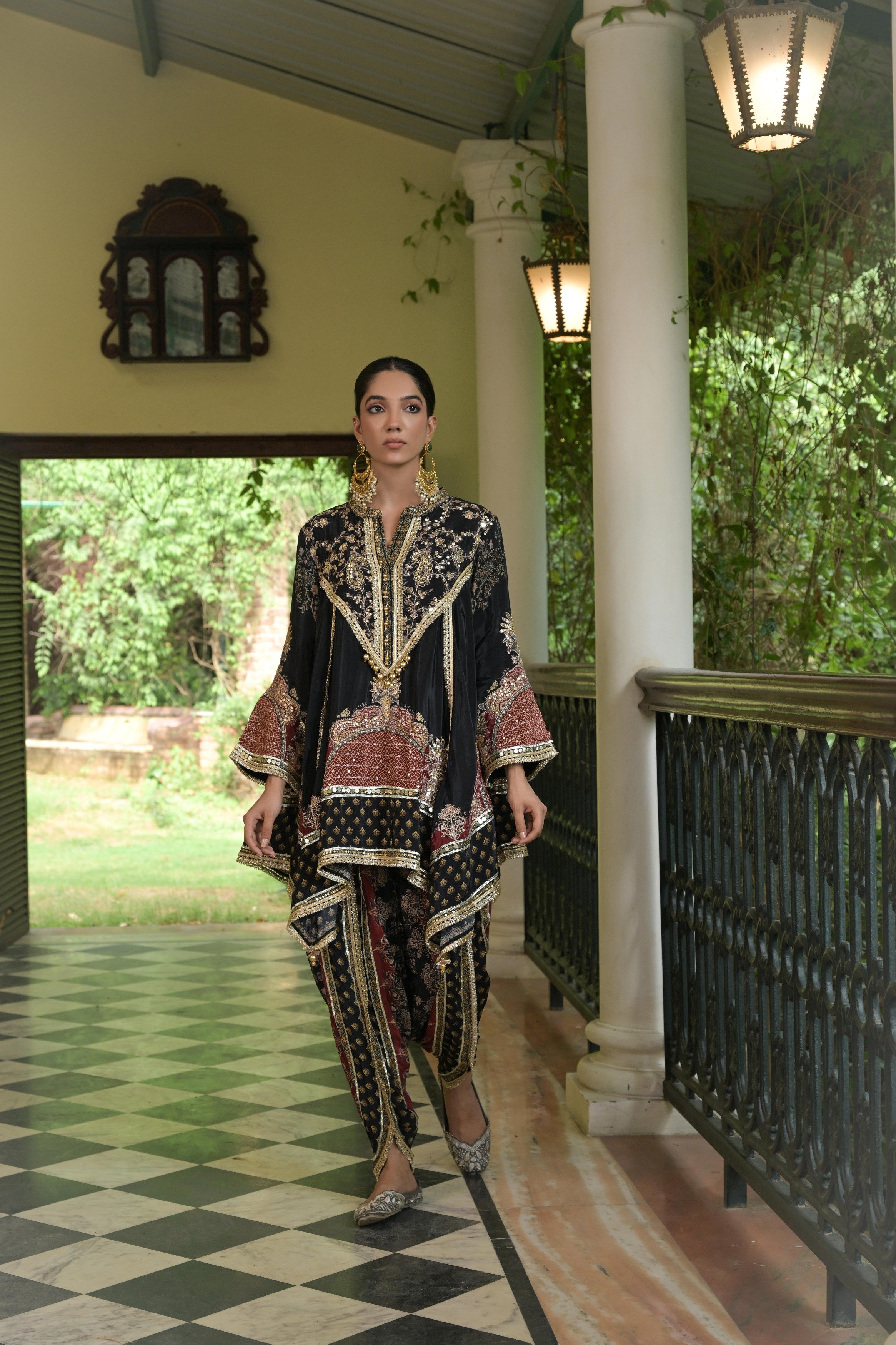 Deep Black Embellished Crepe Silk Dhoti Set
