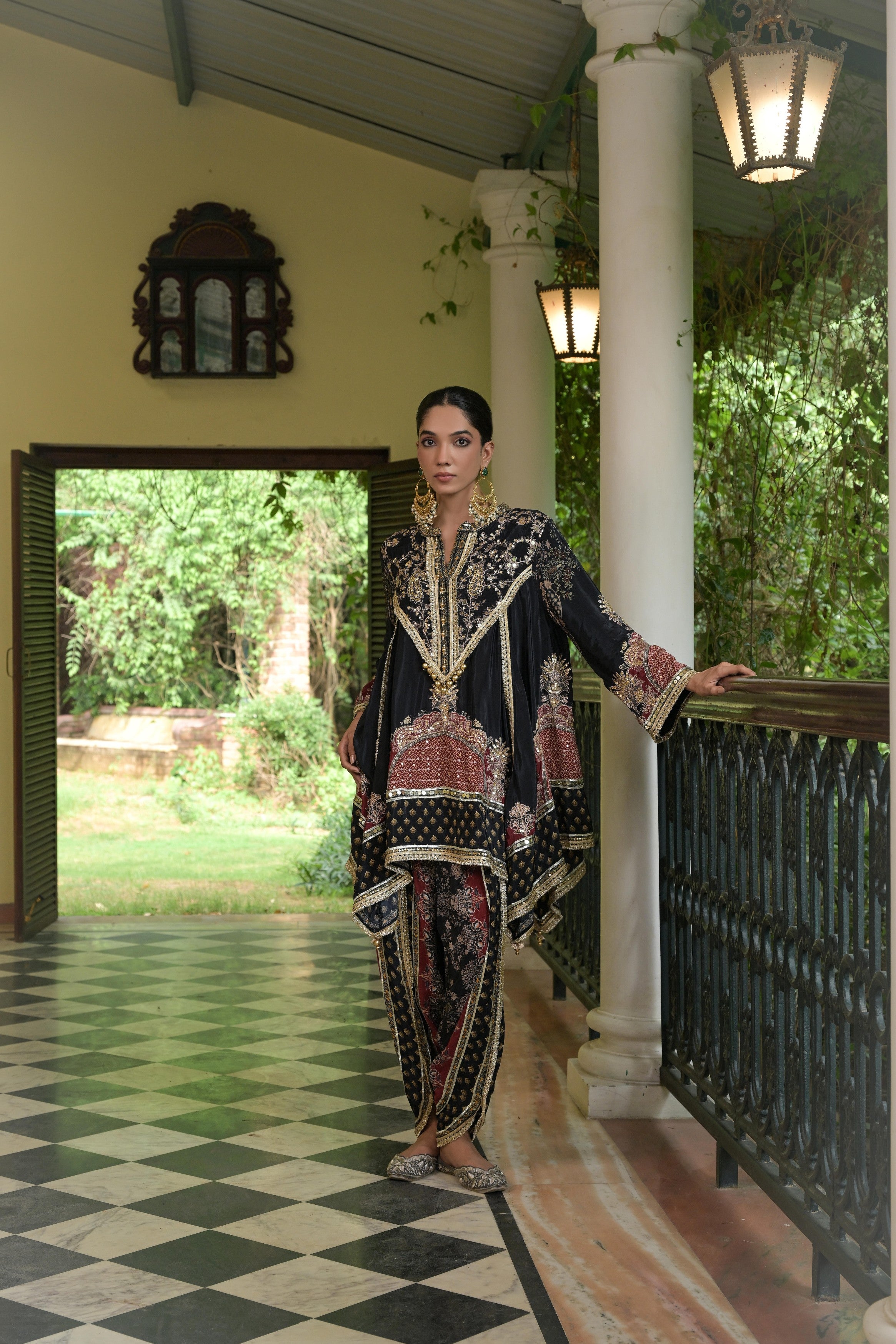 Deep Black Embellished Crepe Silk Dhoti Set
