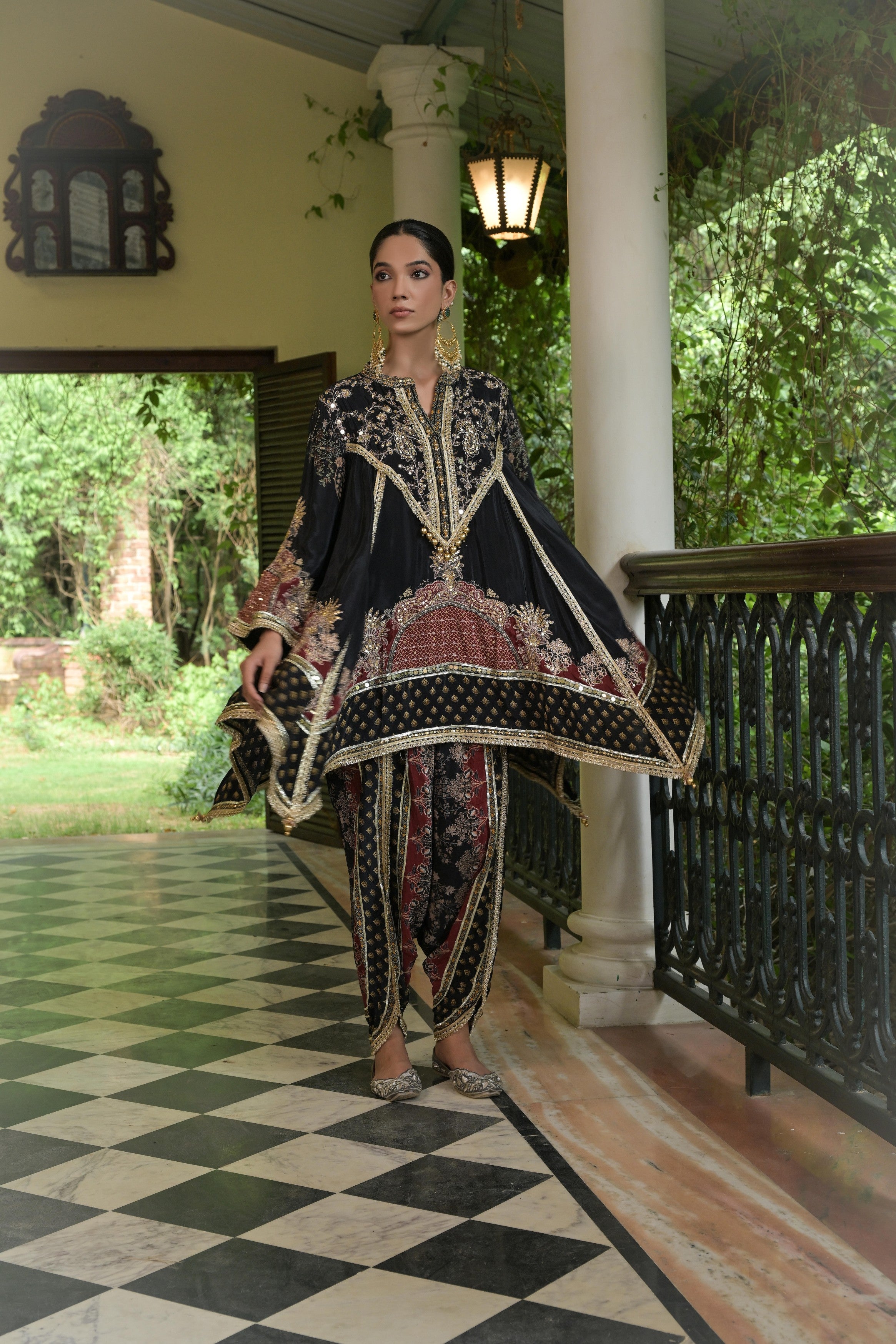 Deep Black Embellished Crepe Silk Dhoti Set