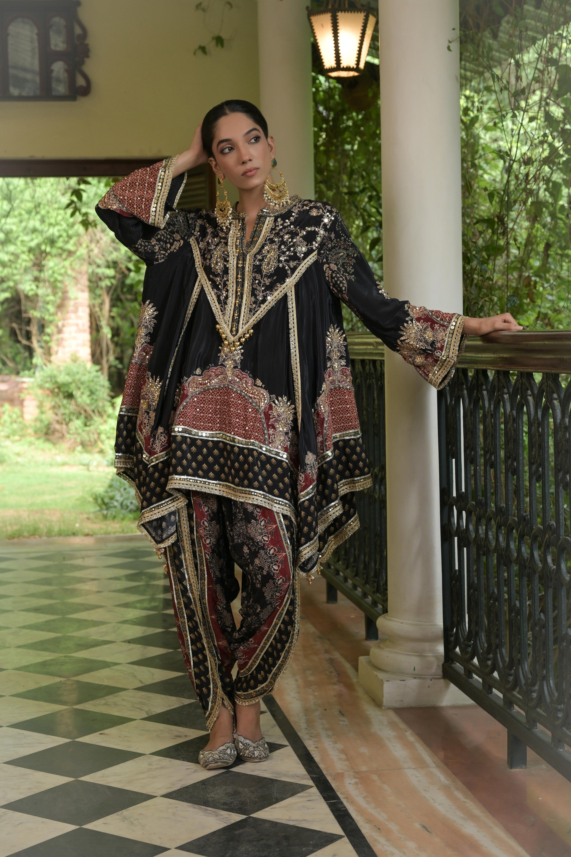Deep Black Embellished Crepe Silk Dhoti Set