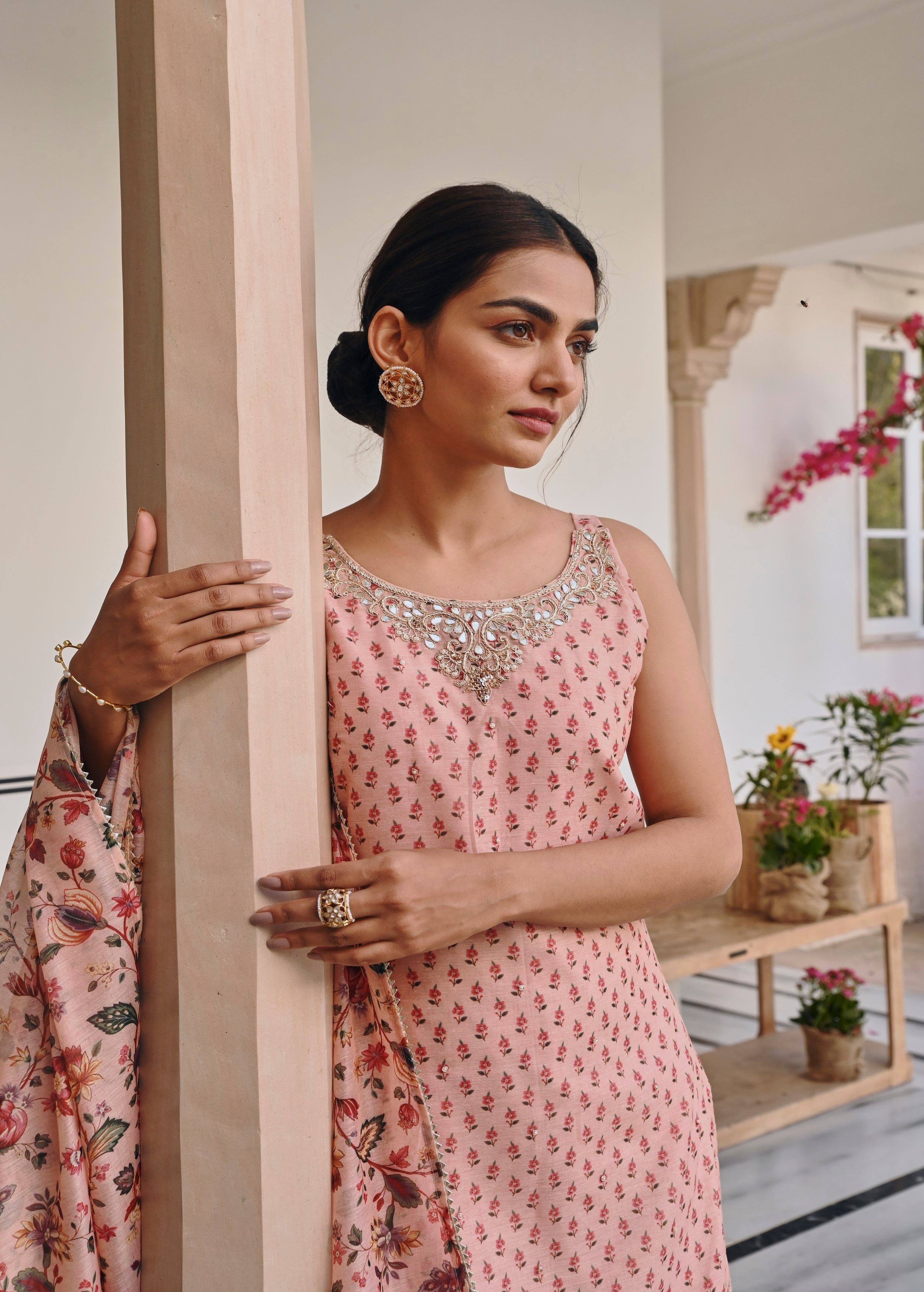Light Pink Embellished Chanderi Silk Sharara Set