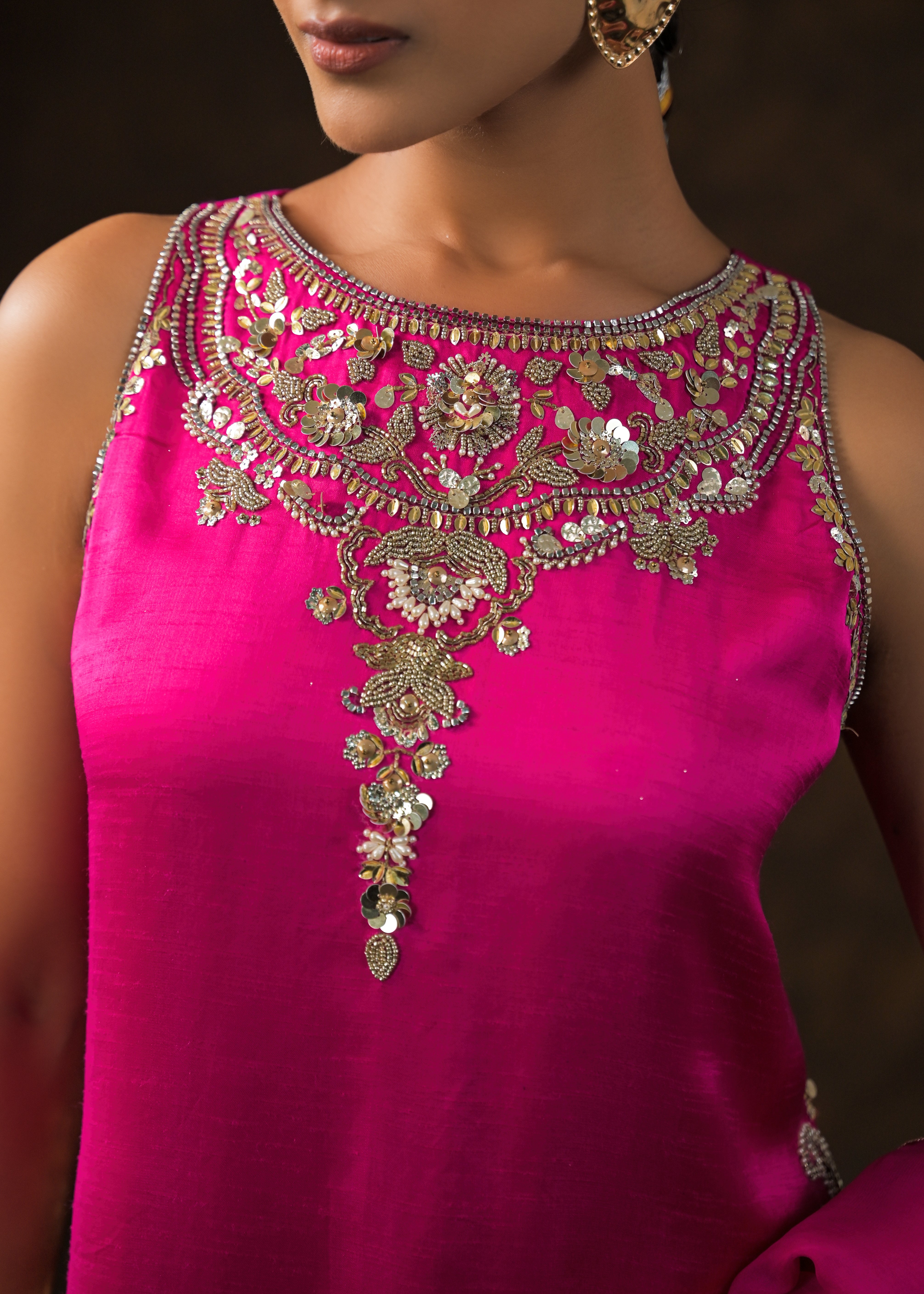 Royal Pink Embellished Satin Silk Palazzo Set