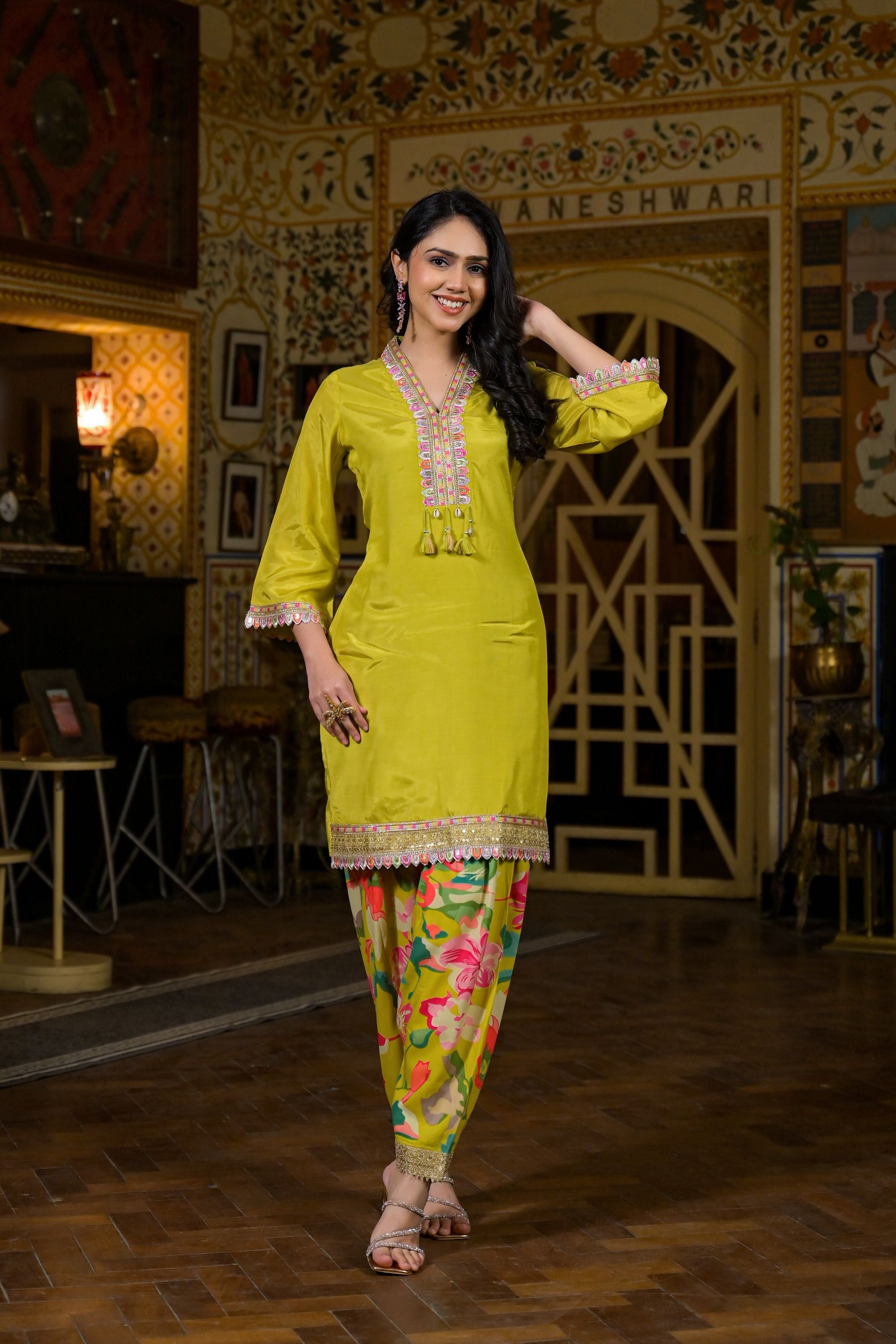 Green Printed Kurta Salwar Set
