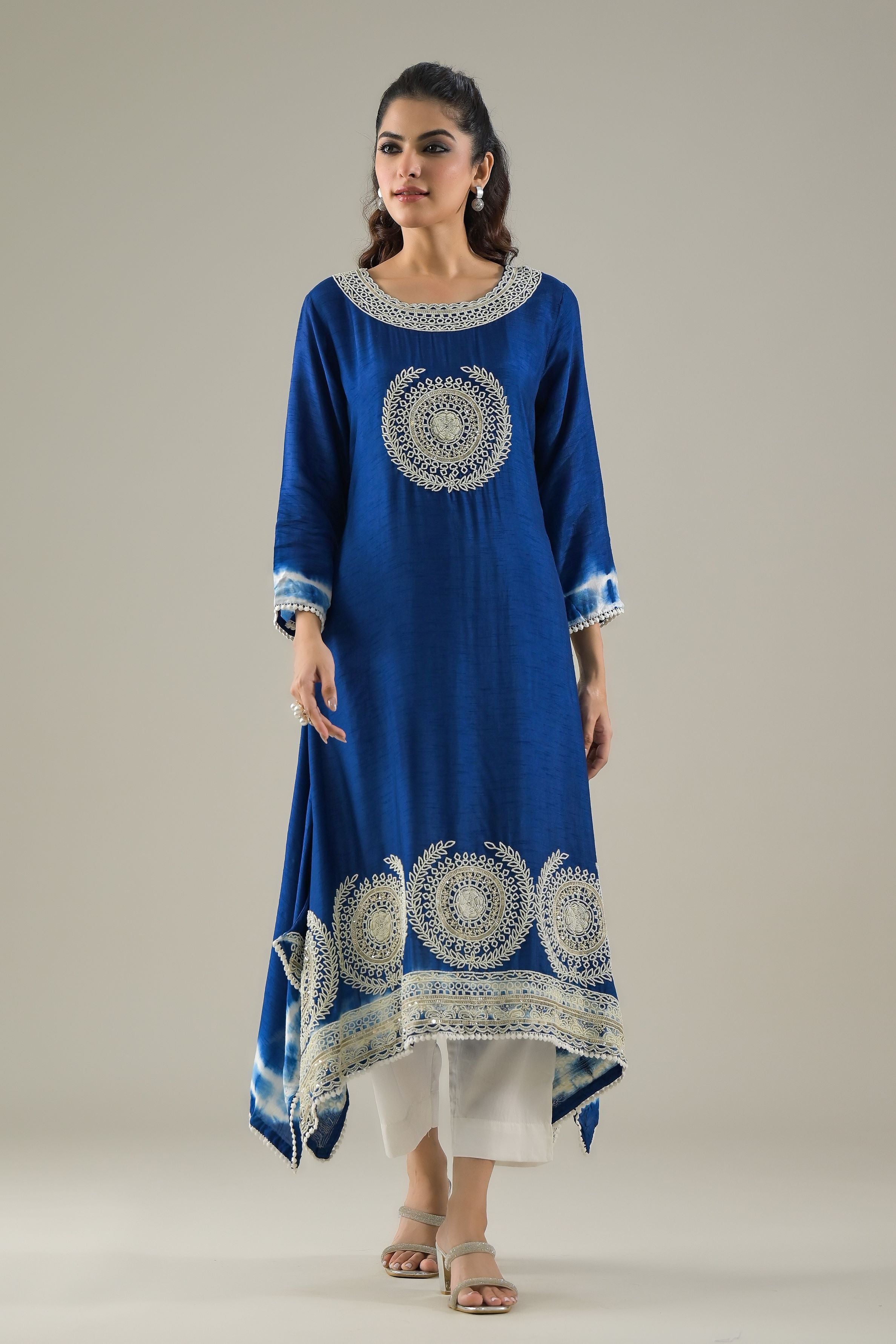 Blue Ombre-Dyed Raw Silk Kurta & Pants Set