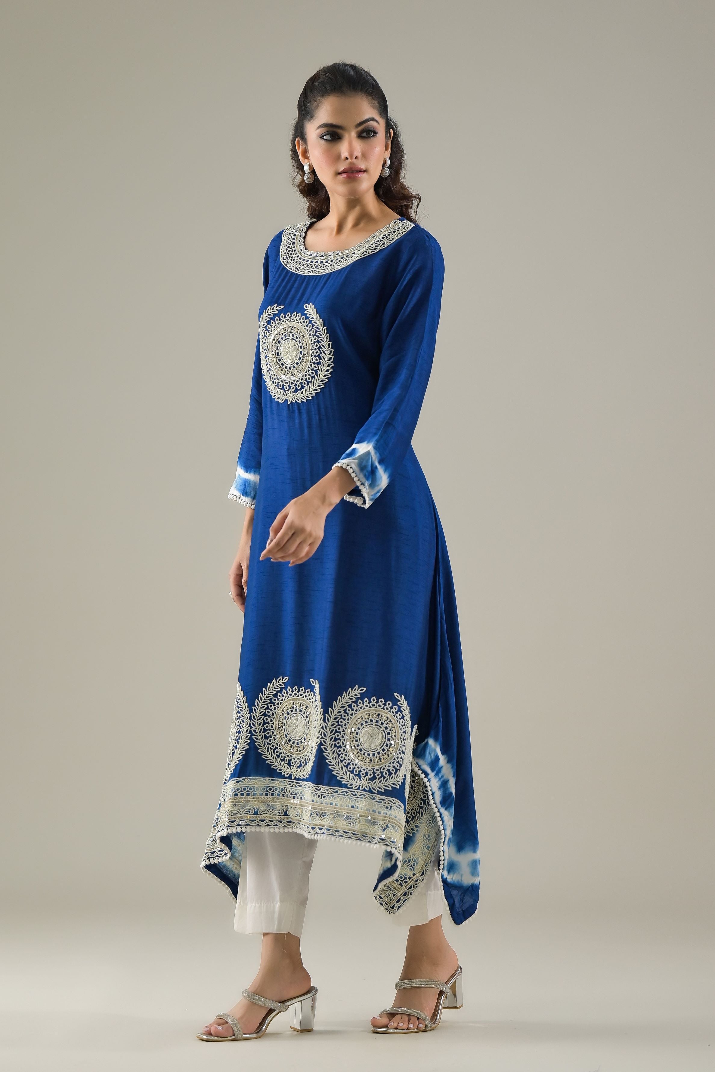 Blue Ombre-Dyed Raw Silk Kurta & Pants Set