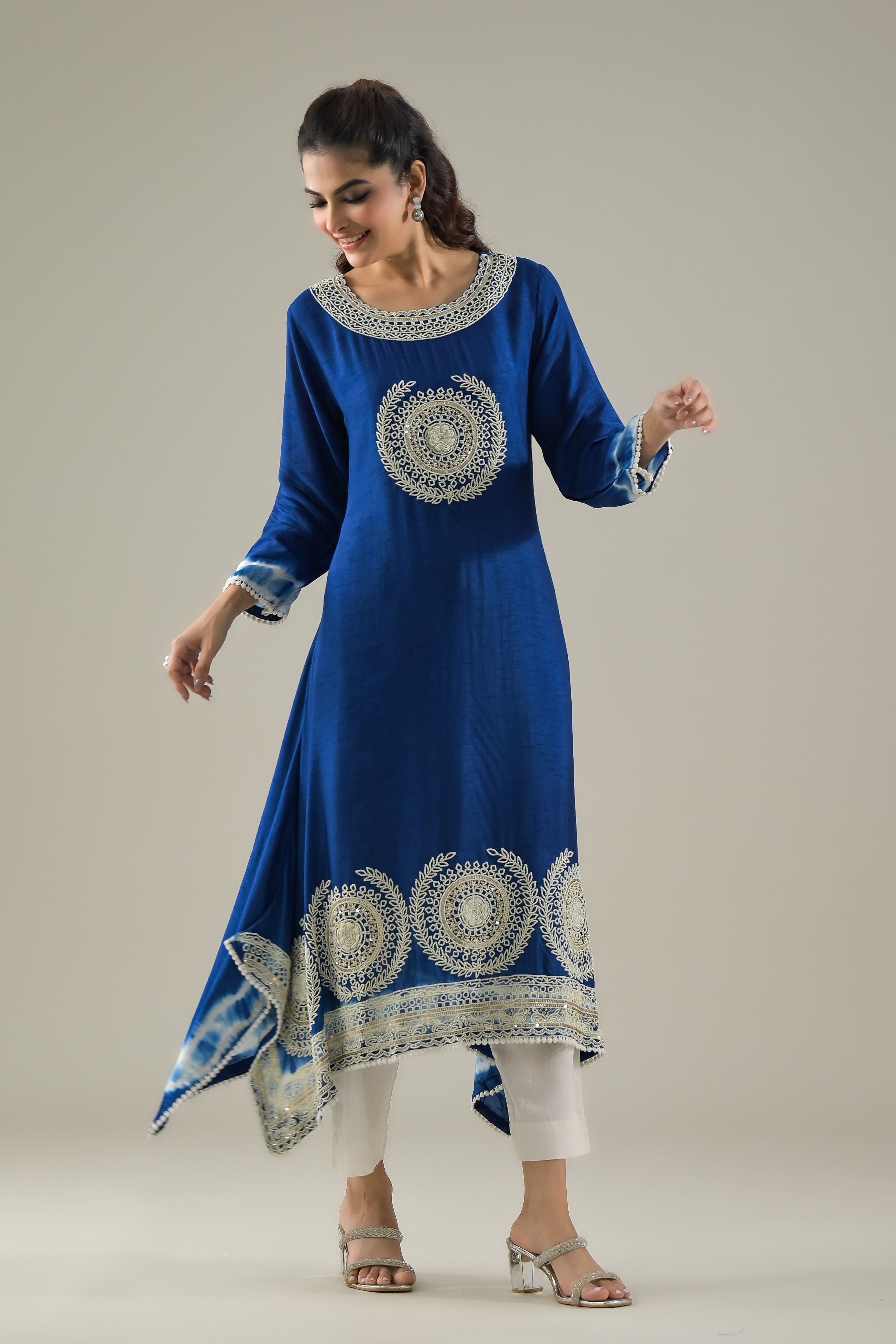 Blue Ombre-Dyed Raw Silk Kurta & Pants Set