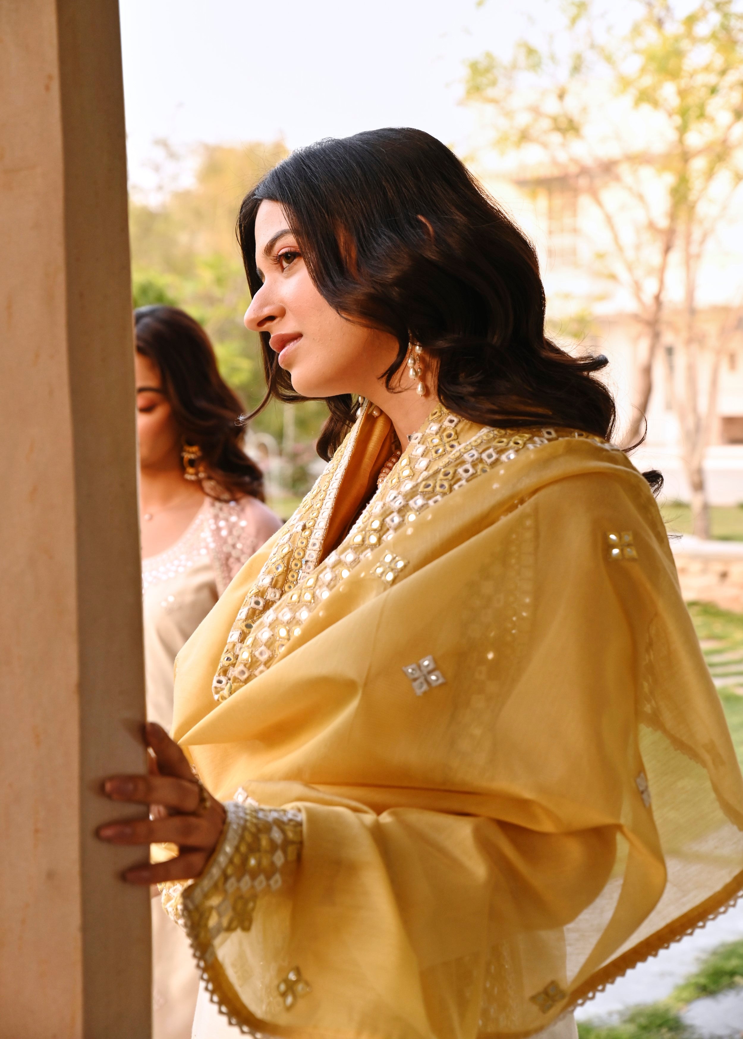 Pearl White Embellished Chanderi Silk Pant Set