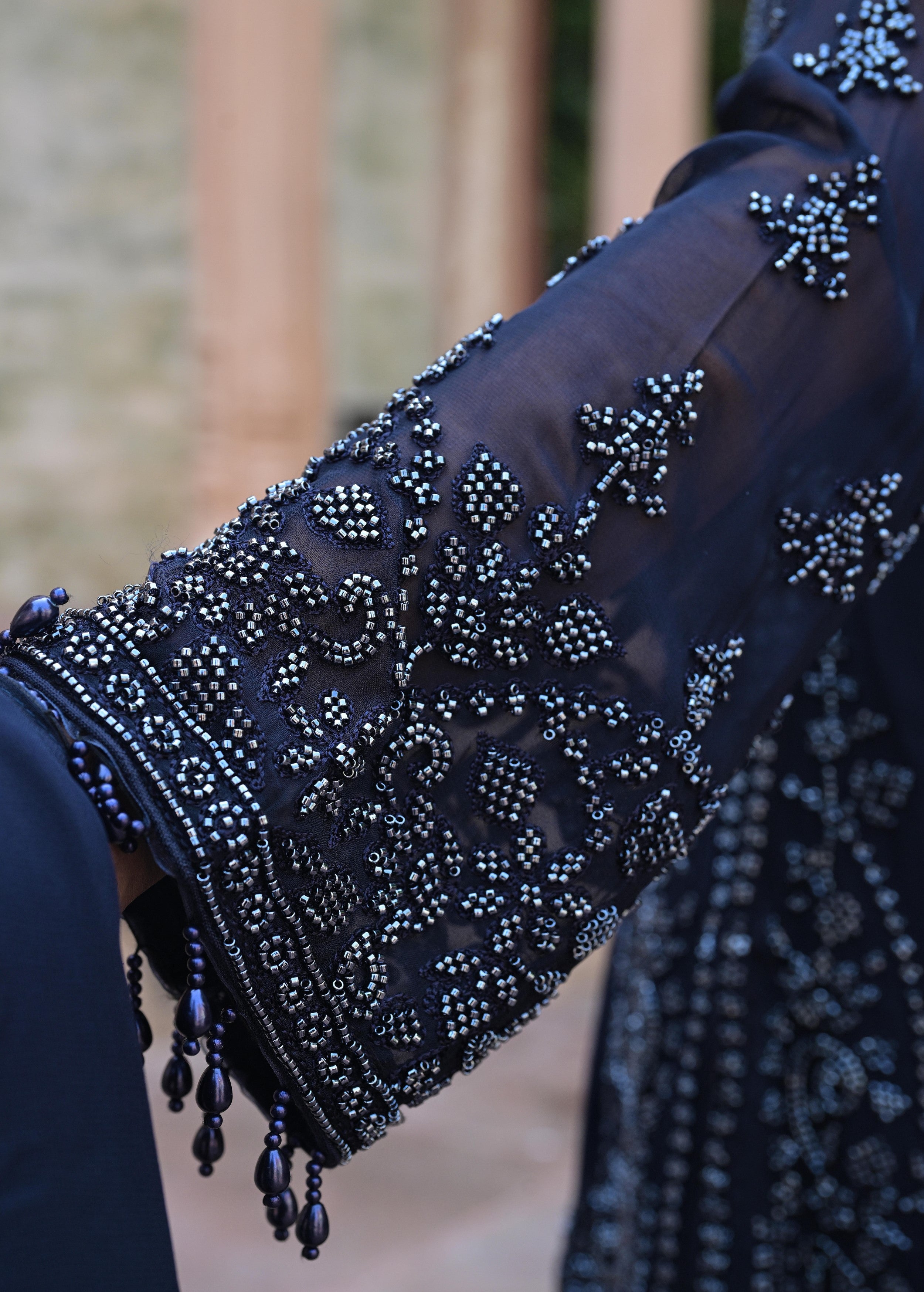 Midnight Blue Embellished Georgette Silk Pant Set