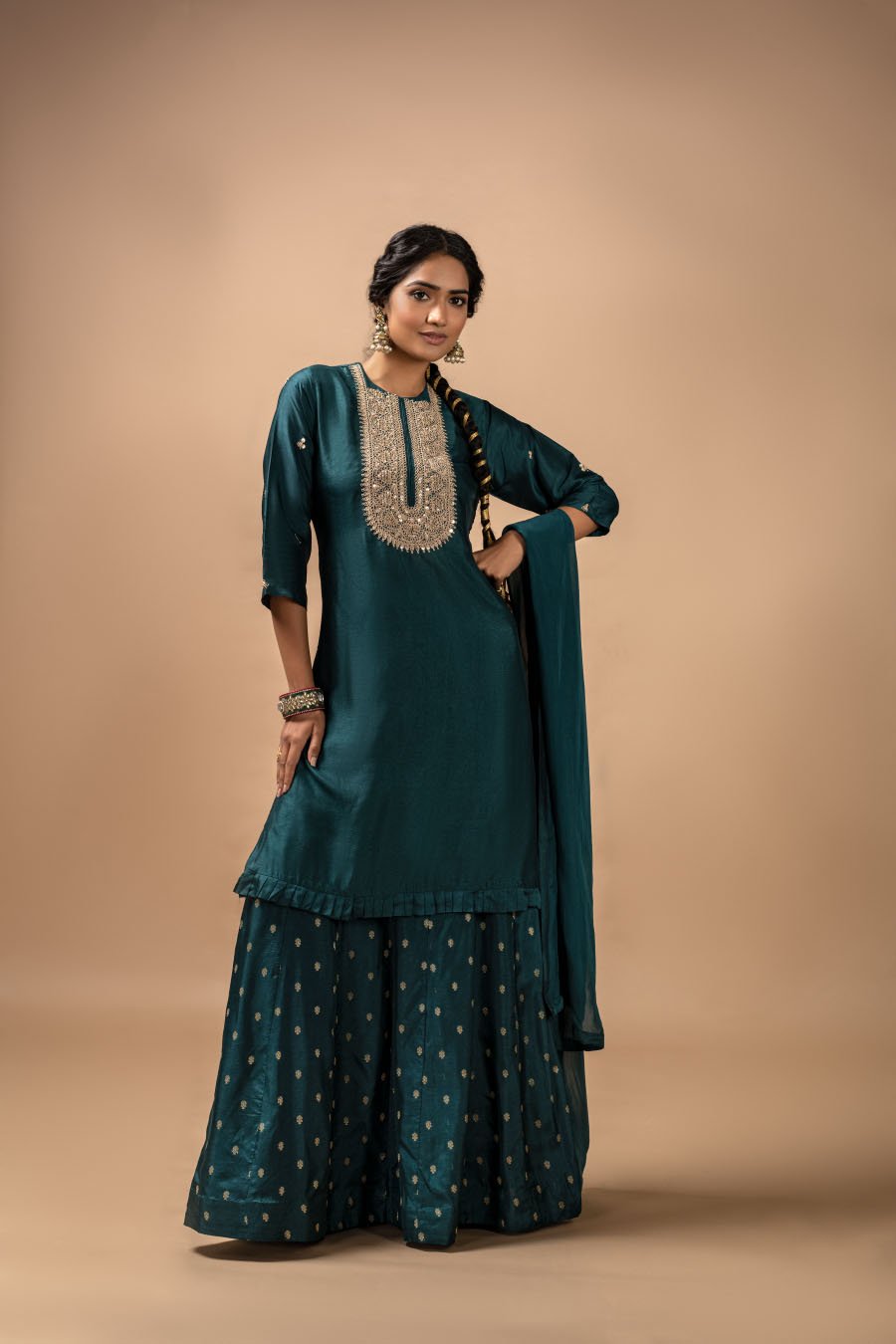 Emerald Green Pure Silk Lehenga set with Kurta