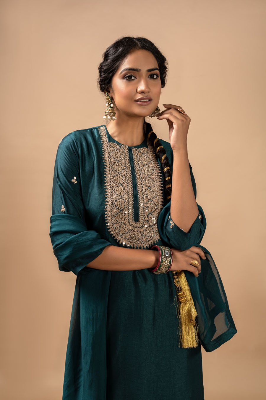 Emerald Green Pure Silk Lehenga set with Kurta