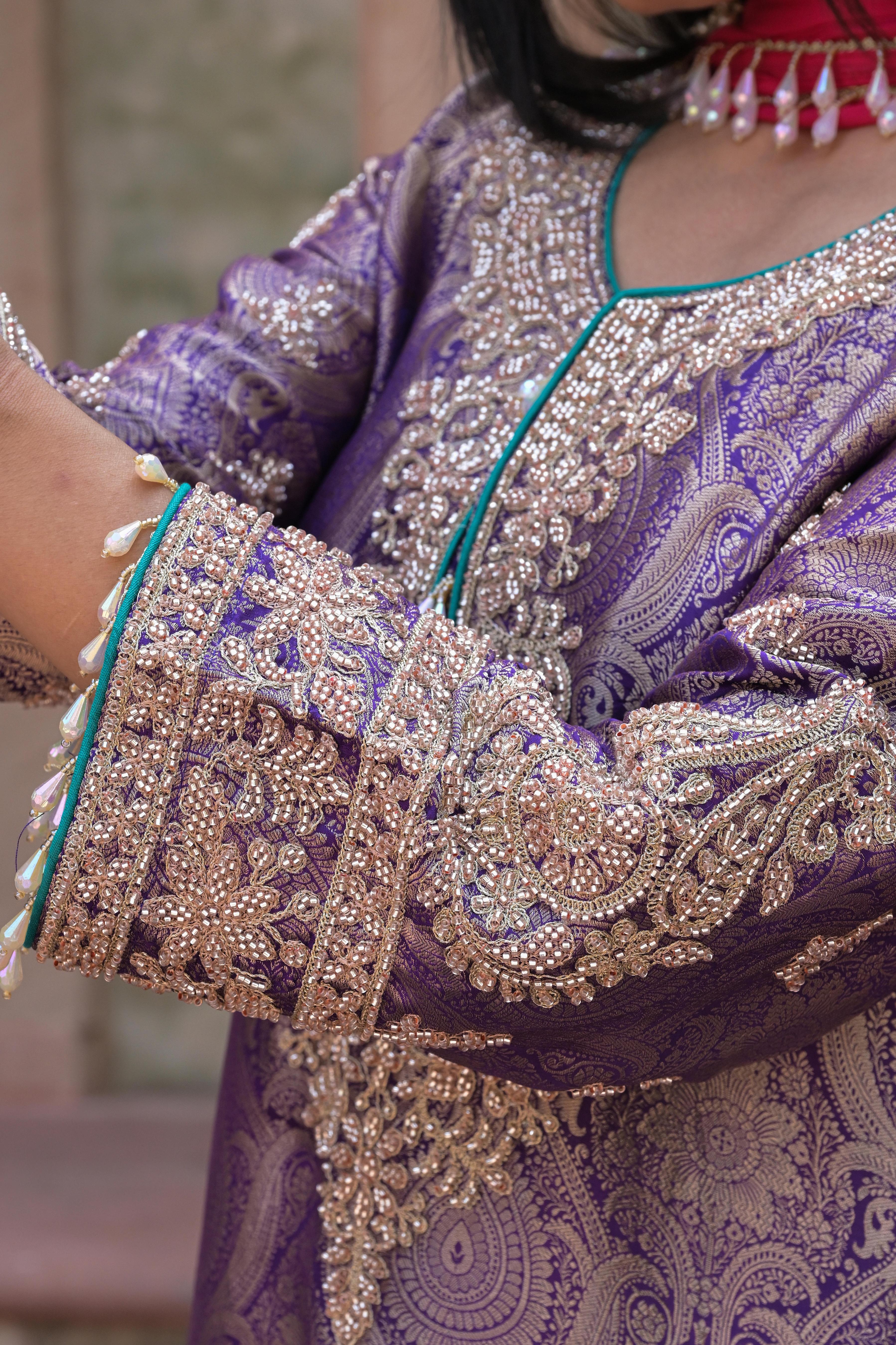 Royal Purple Embellished Banarasi Silk Pant Set