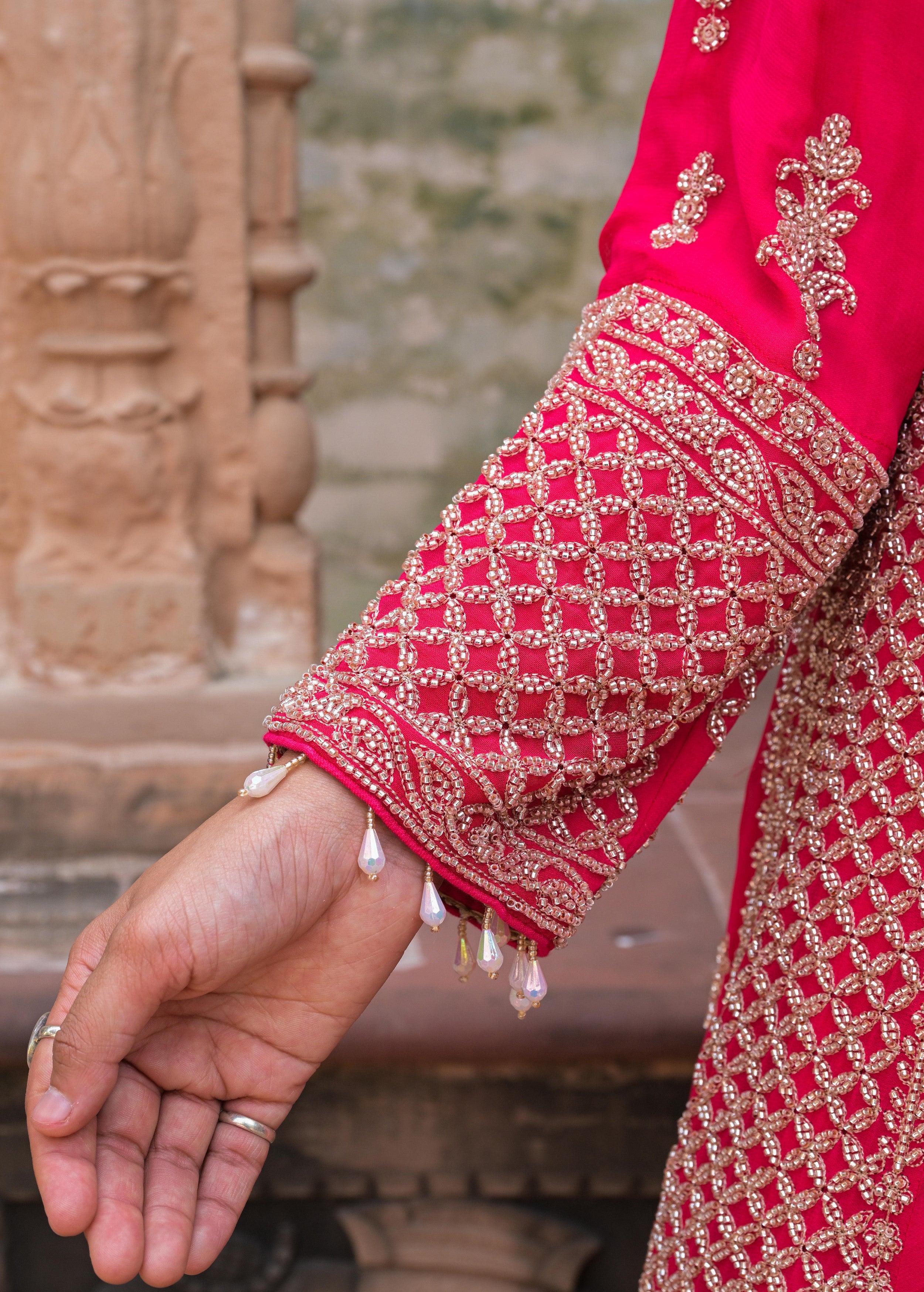 Vibrant Pink Embellished Georgette Silk Palazzo Set