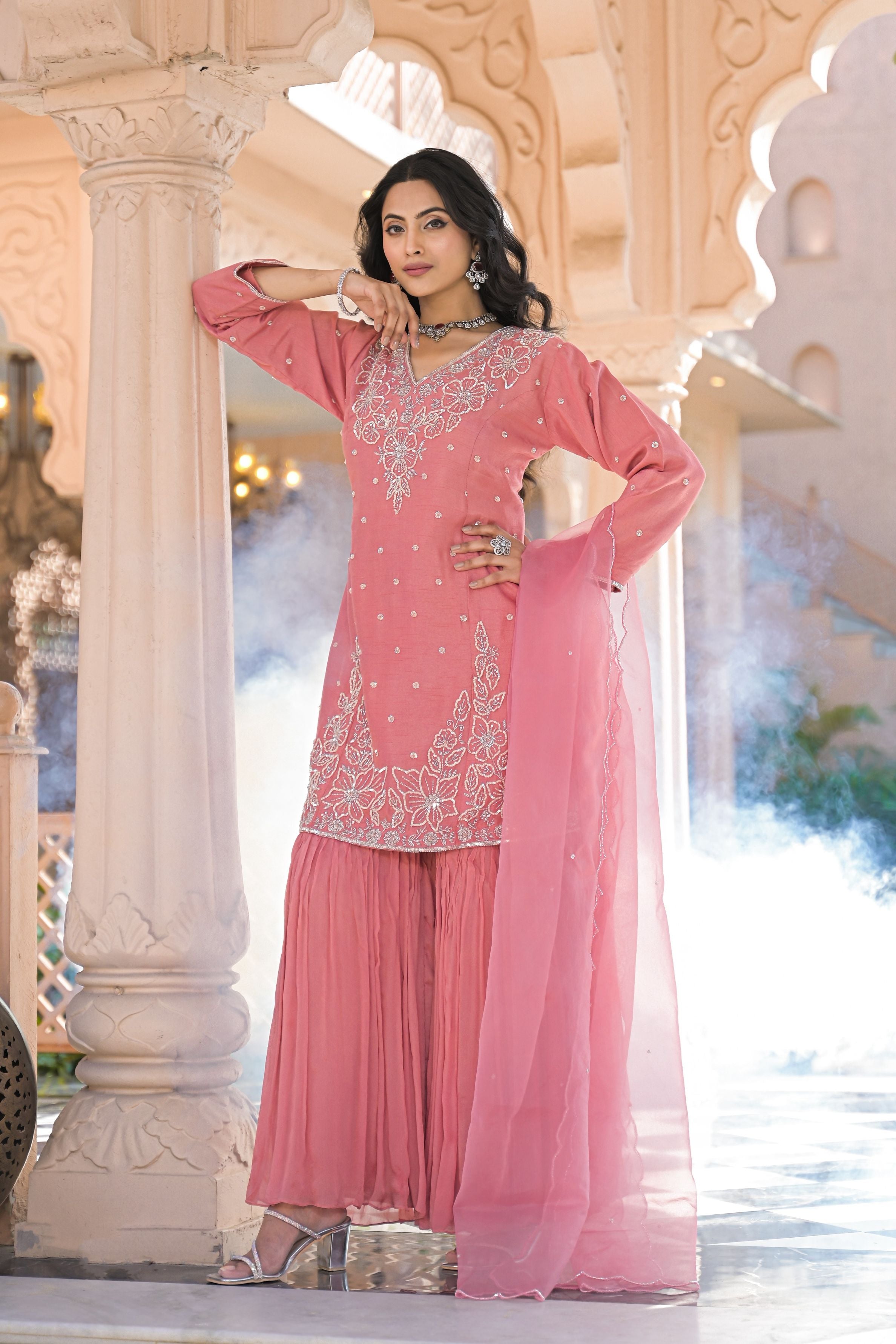 Pretty Peach Sharara Set