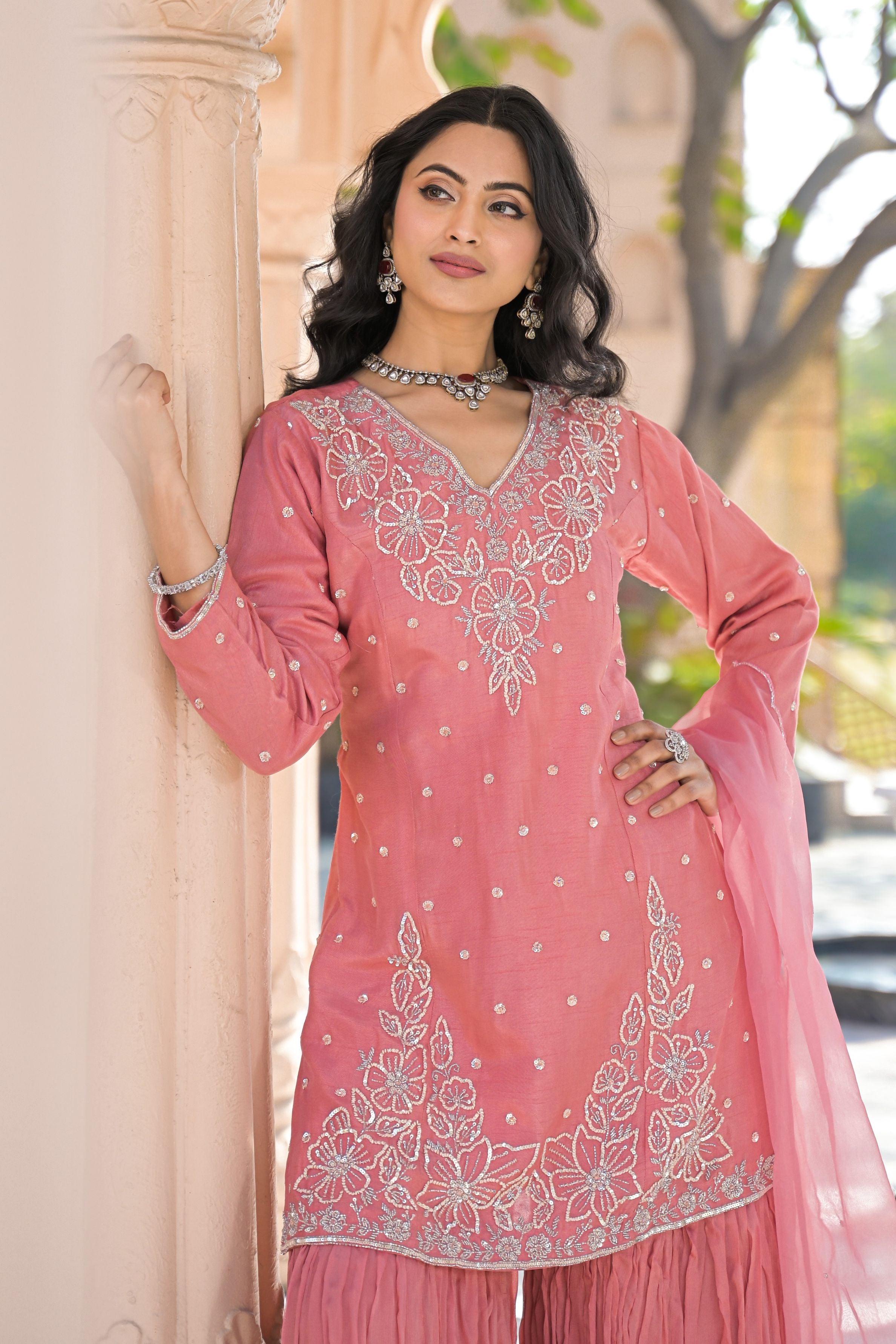 Pretty Peach Sharara Set