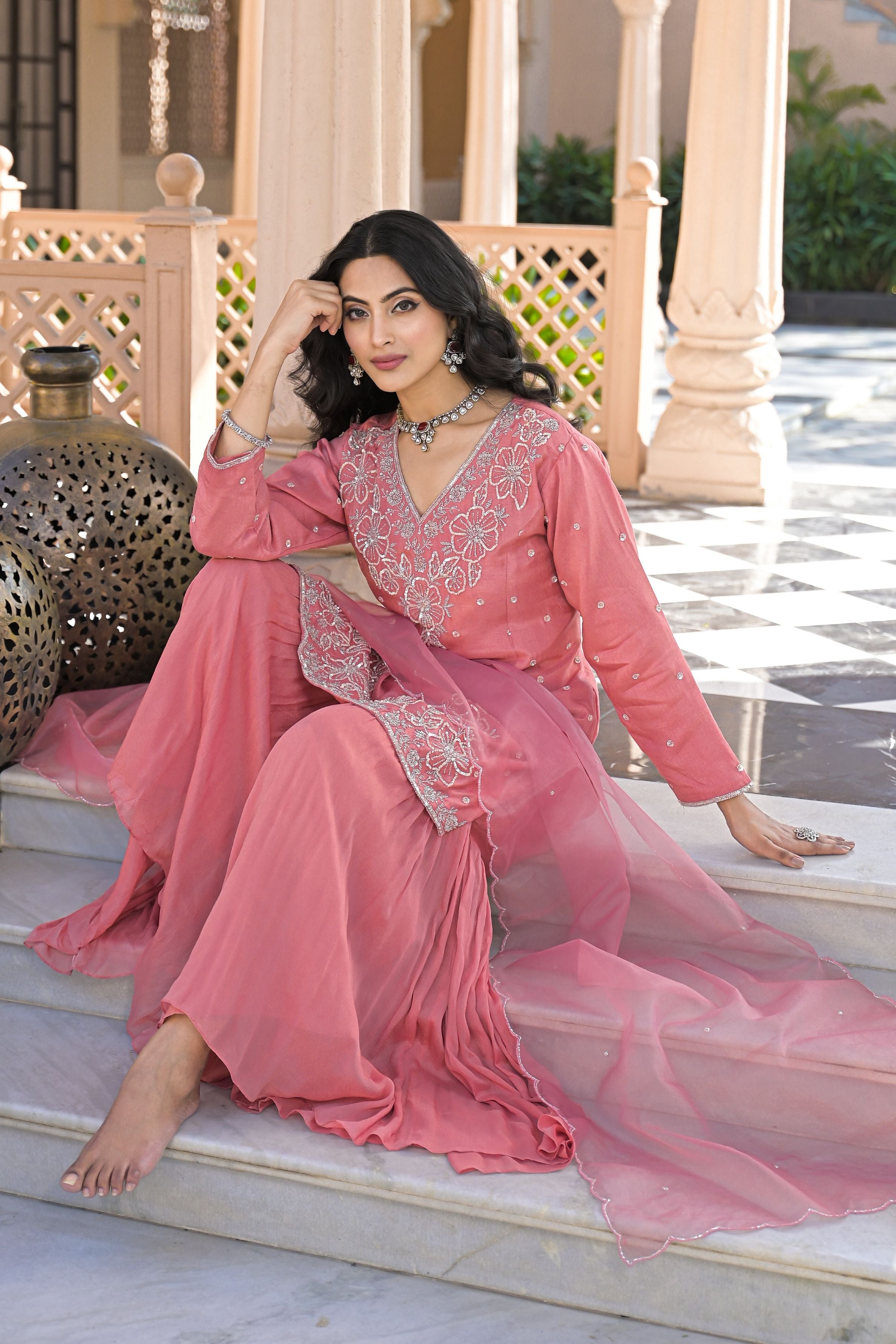 Pretty Peach Sharara Set