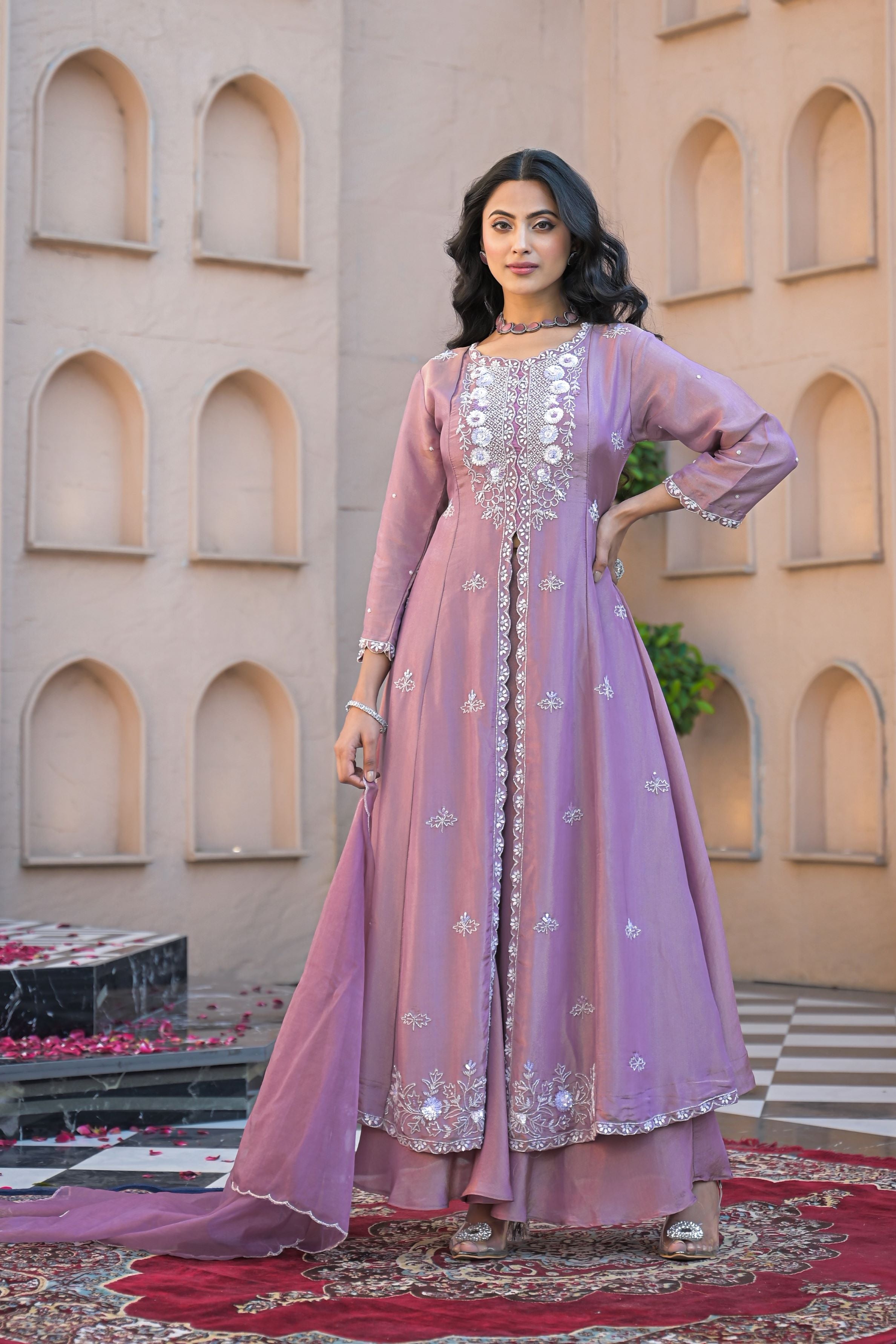 Shimmering Mauve Anarkali Set