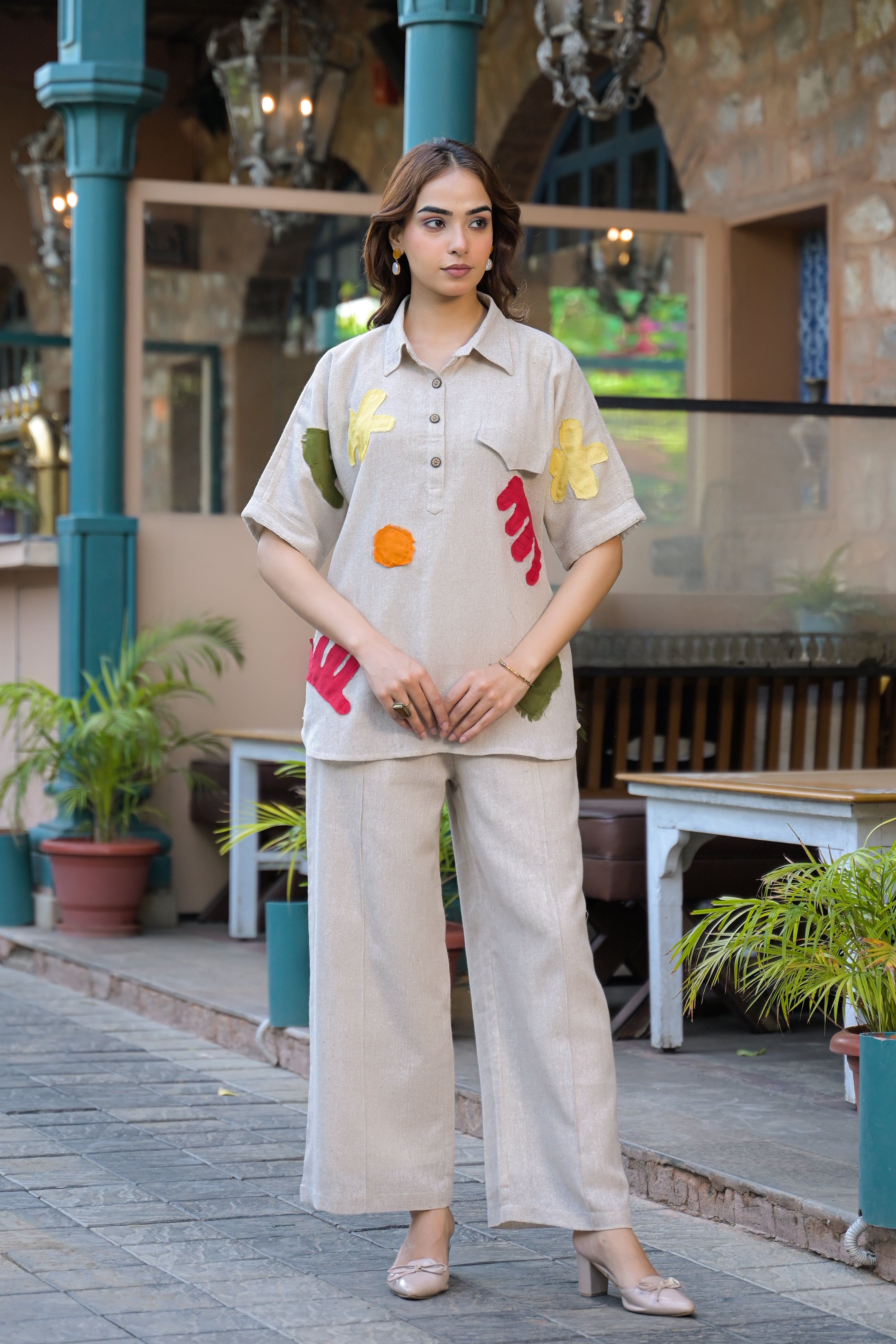 Sandstone Abstract Applique Linen Co-Ord Set