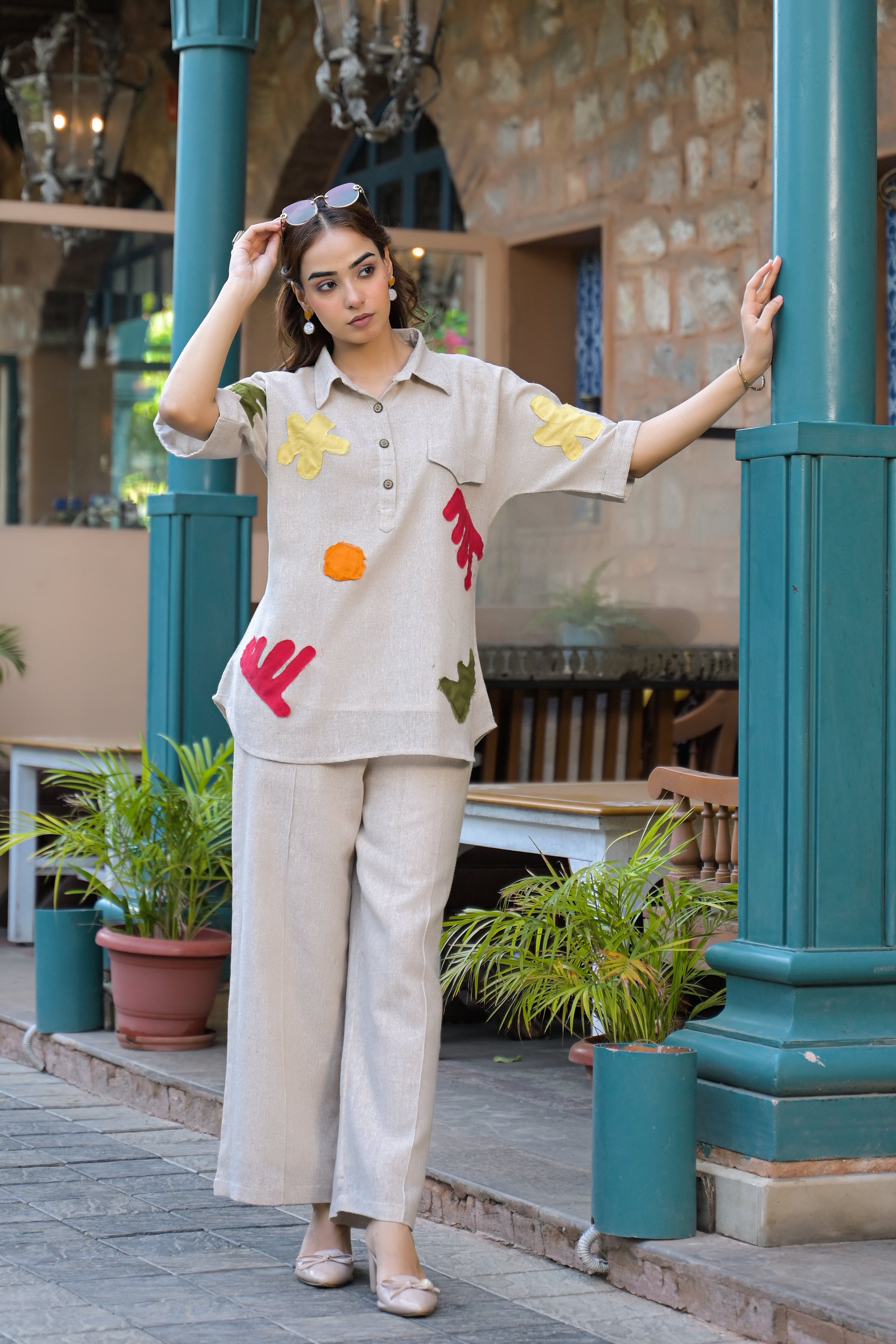 Sandstone Abstract Applique Linen Co-Ord Set