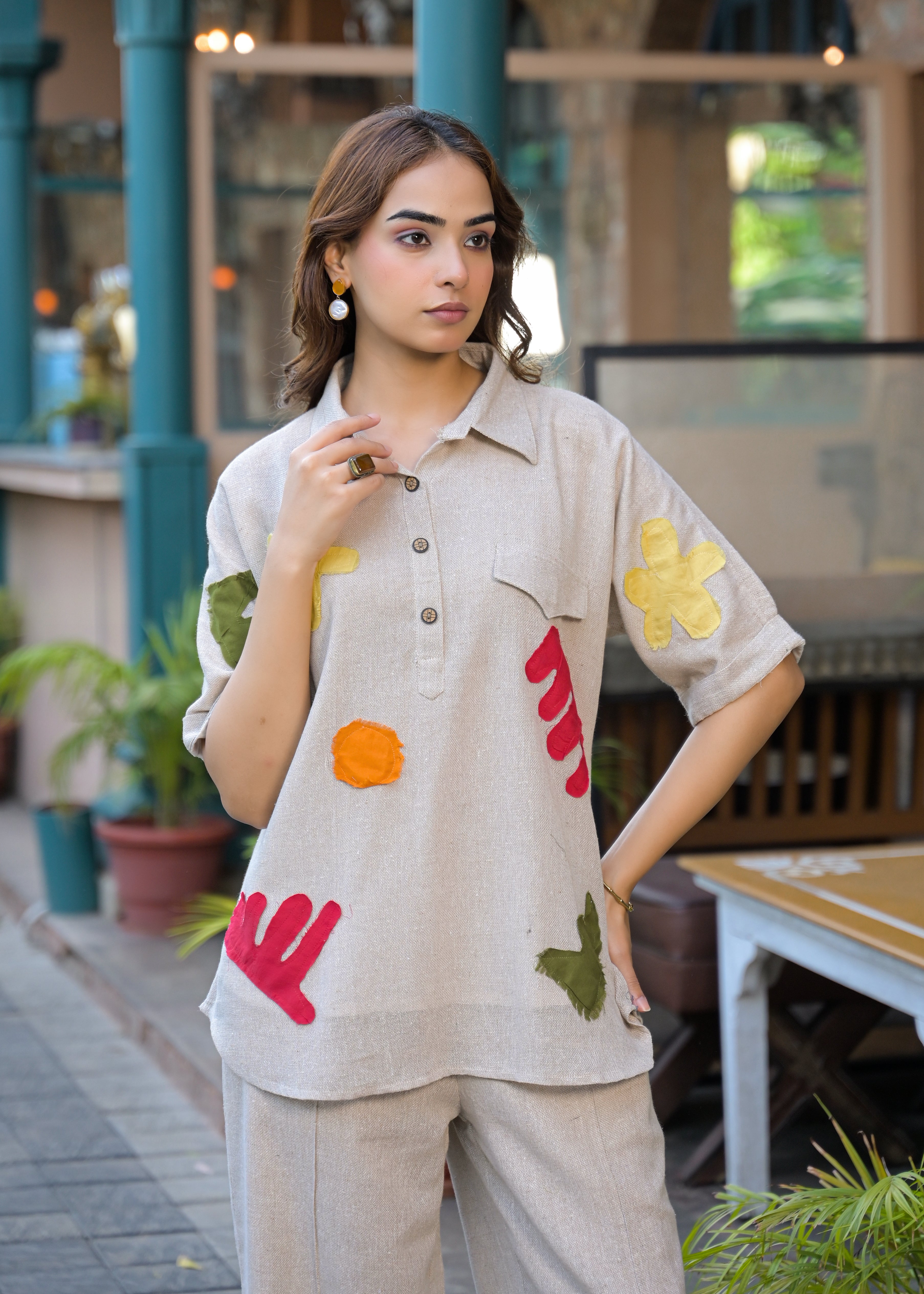 Sandstone Abstract Applique Linen Co-Ord Set