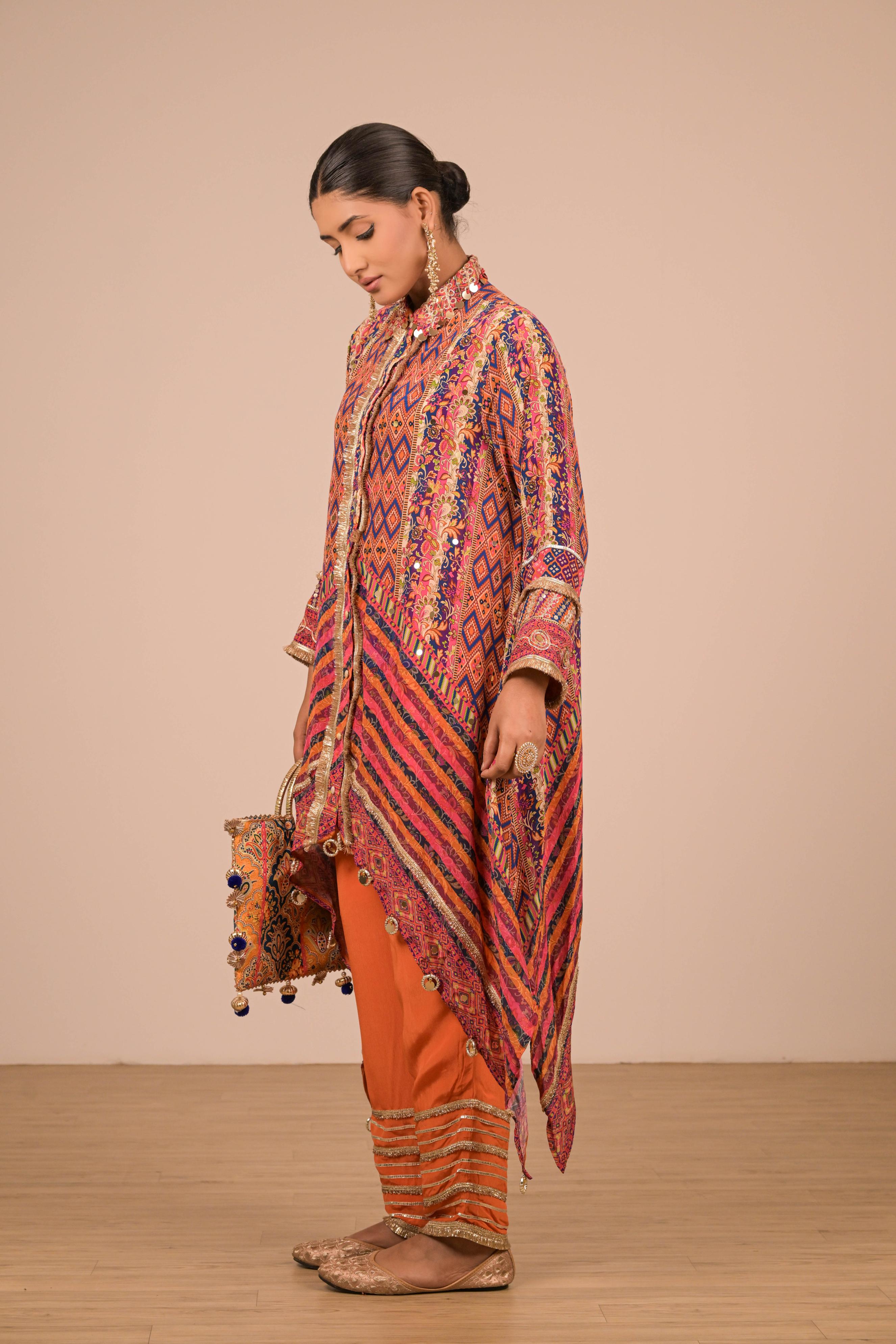 Multicolor Asymmetrical Printed Kurta Set