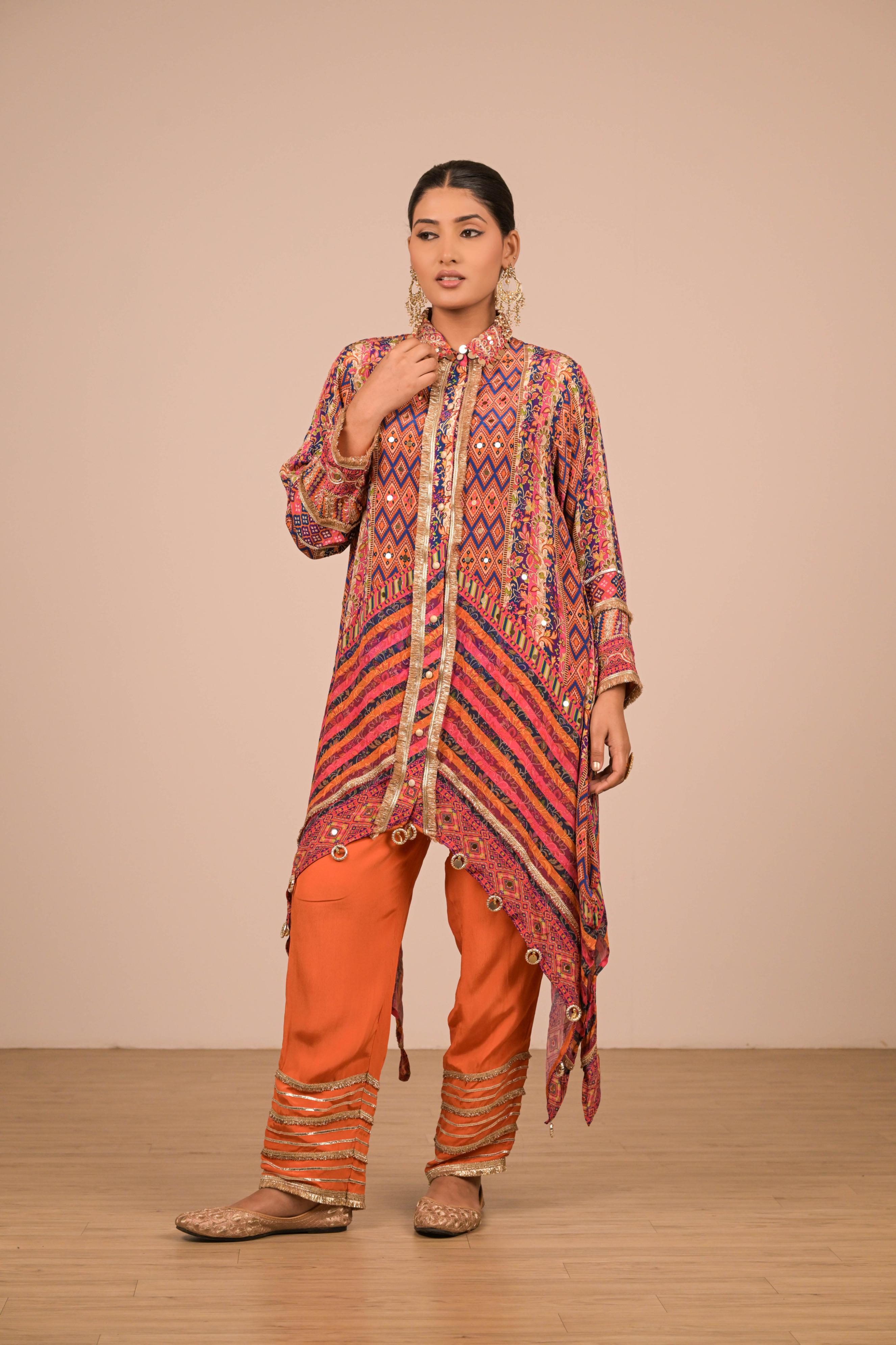 Multicolor Asymmetrical Printed Kurta Set
