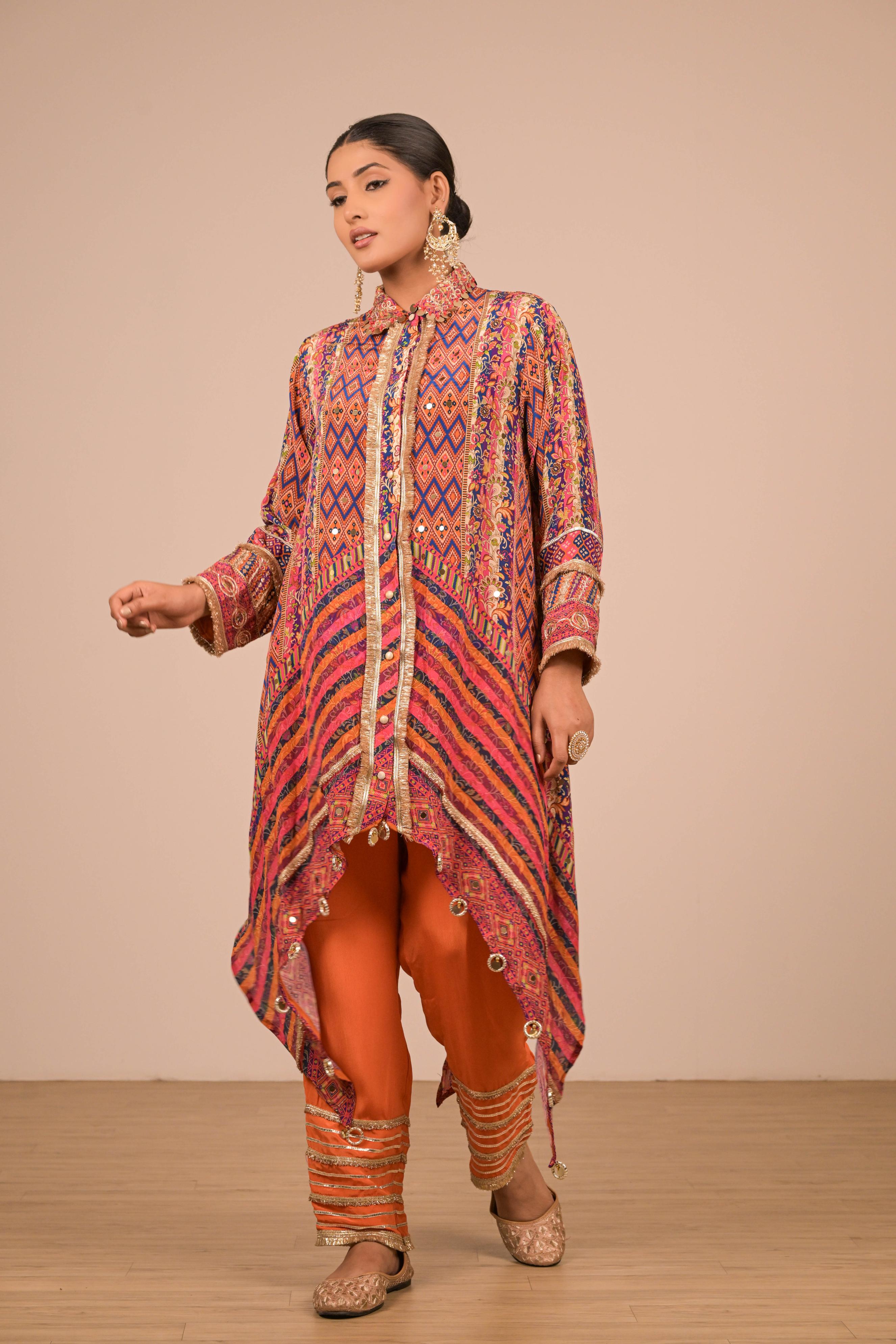 Multicolor Asymmetrical Printed Kurta Set