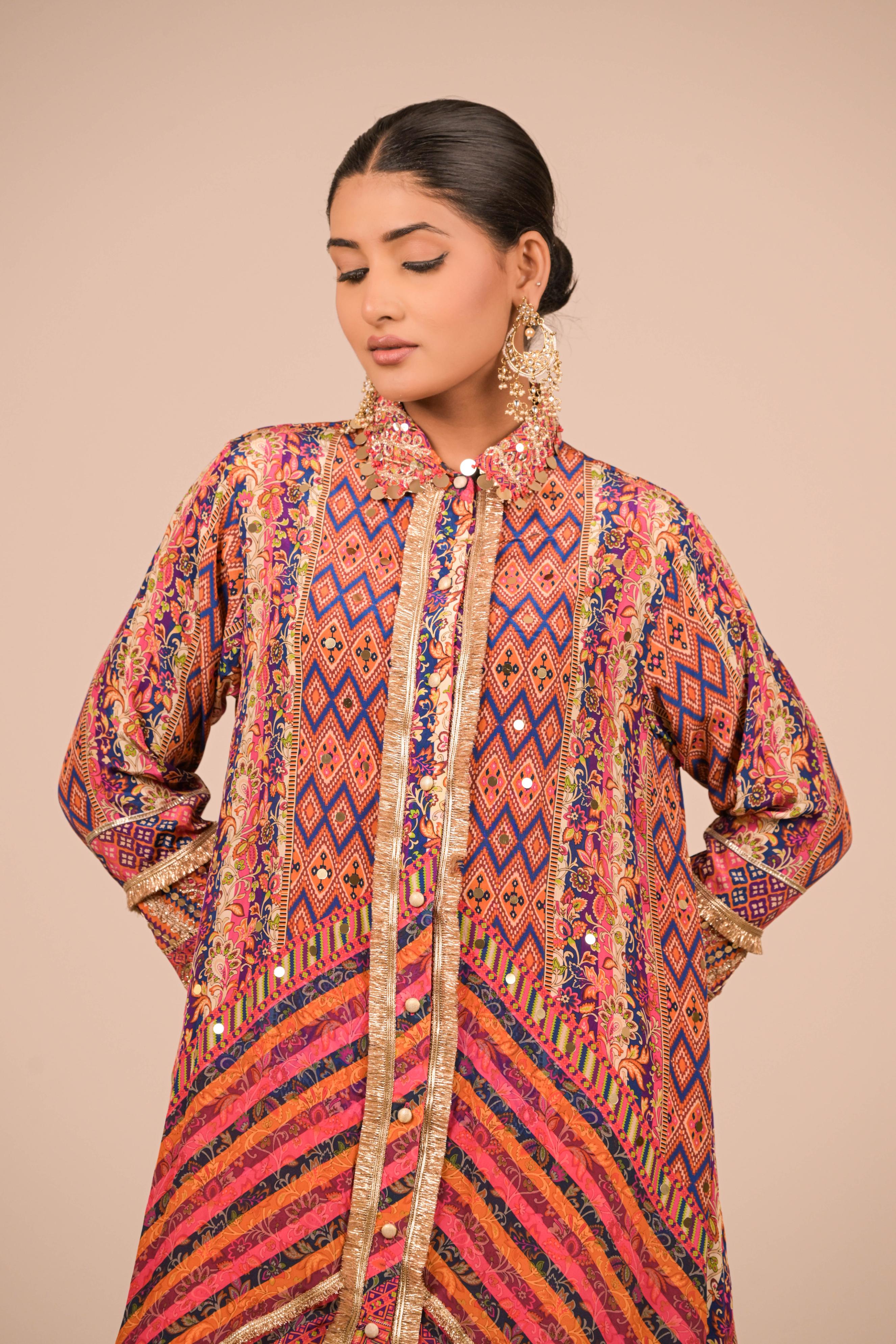 Multicolor Asymmetrical Printed Kurta Set