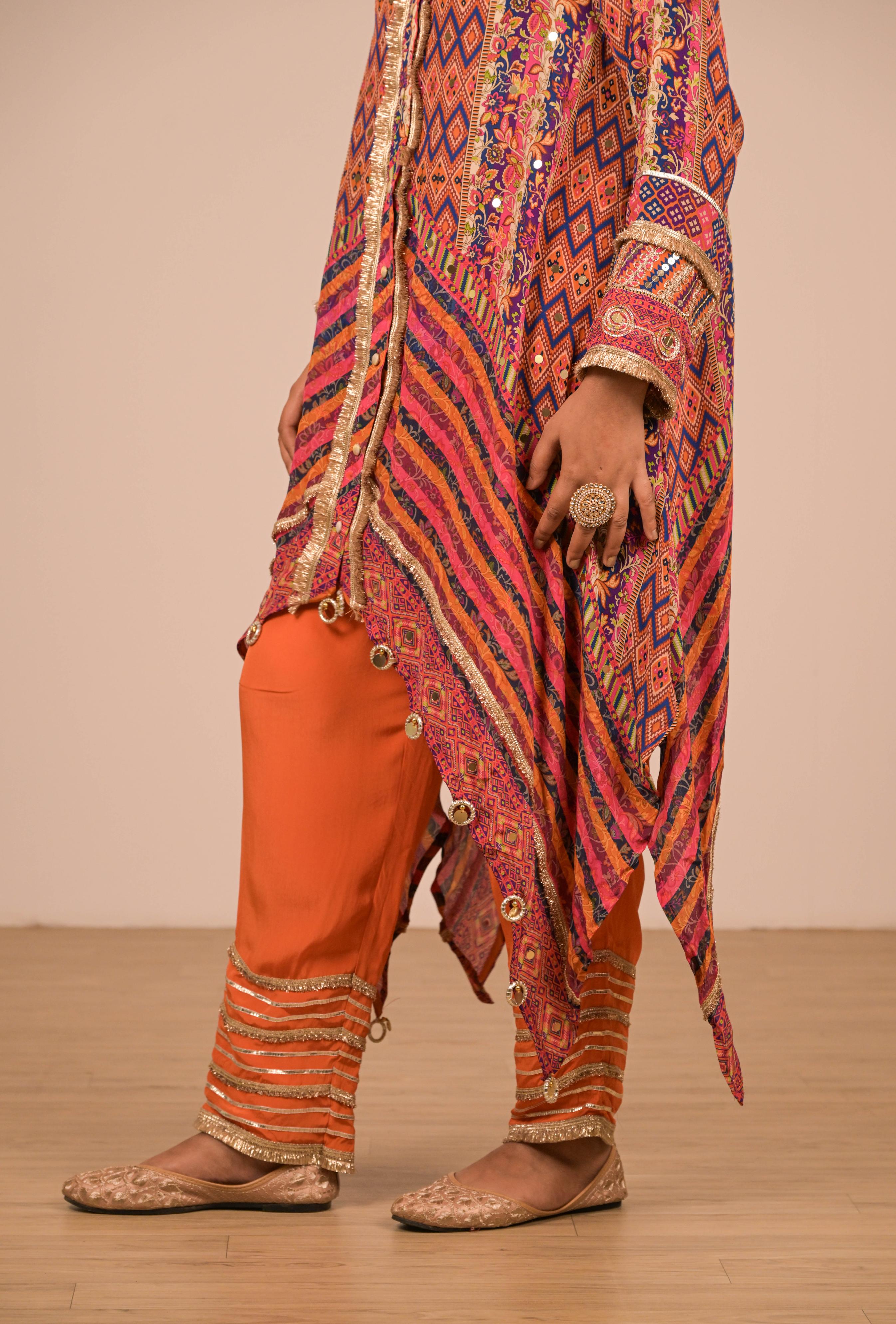 Multicolor Asymmetrical Printed Kurta Set