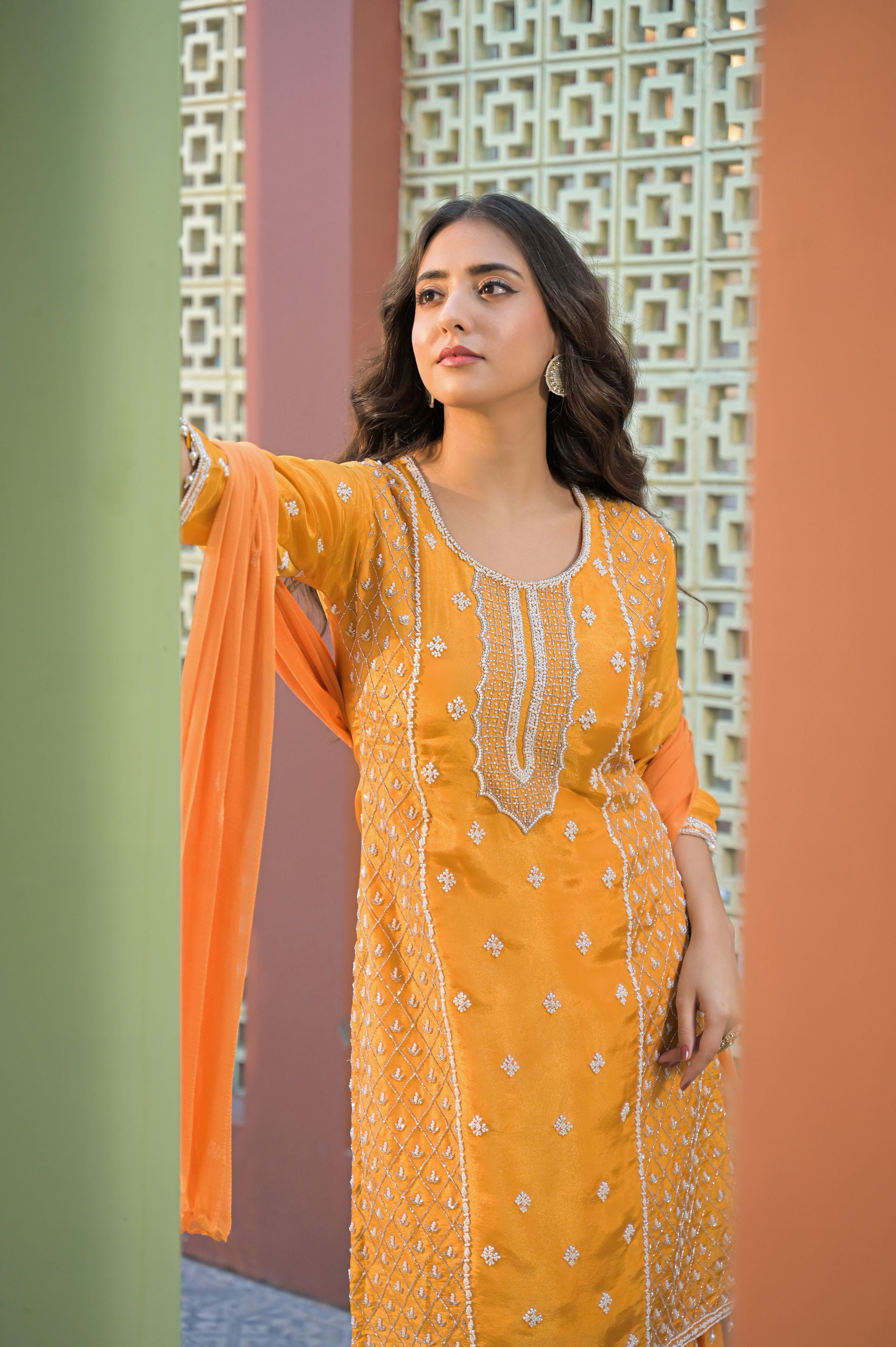 Classic Amber Yellow Sharara Set