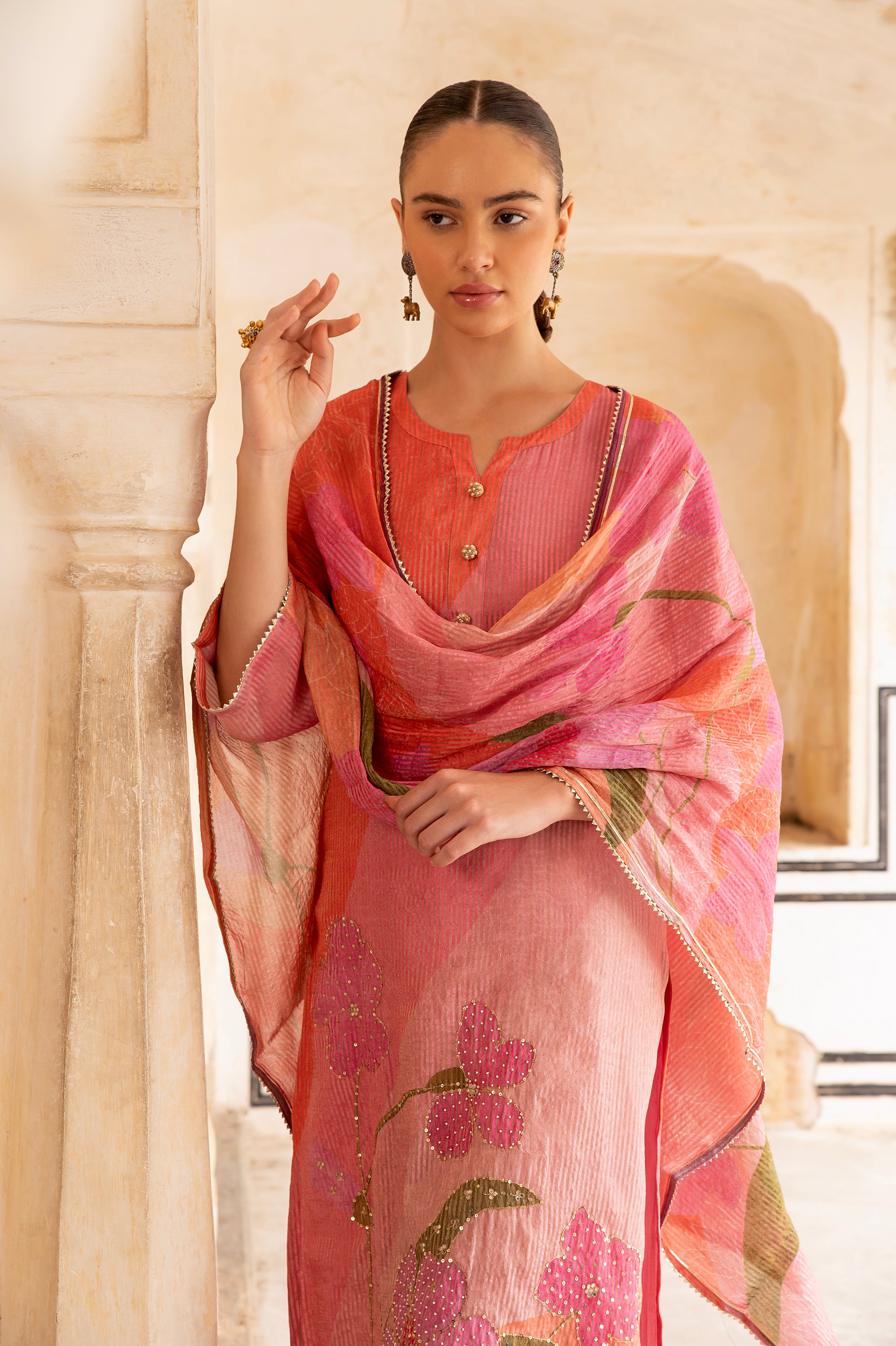 Light Pink Embellished  Premium Silk Pant Set