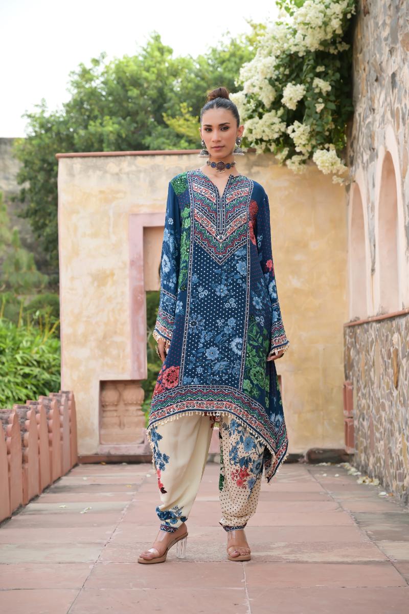 Nayab Midnight Bloom Dhoti Set