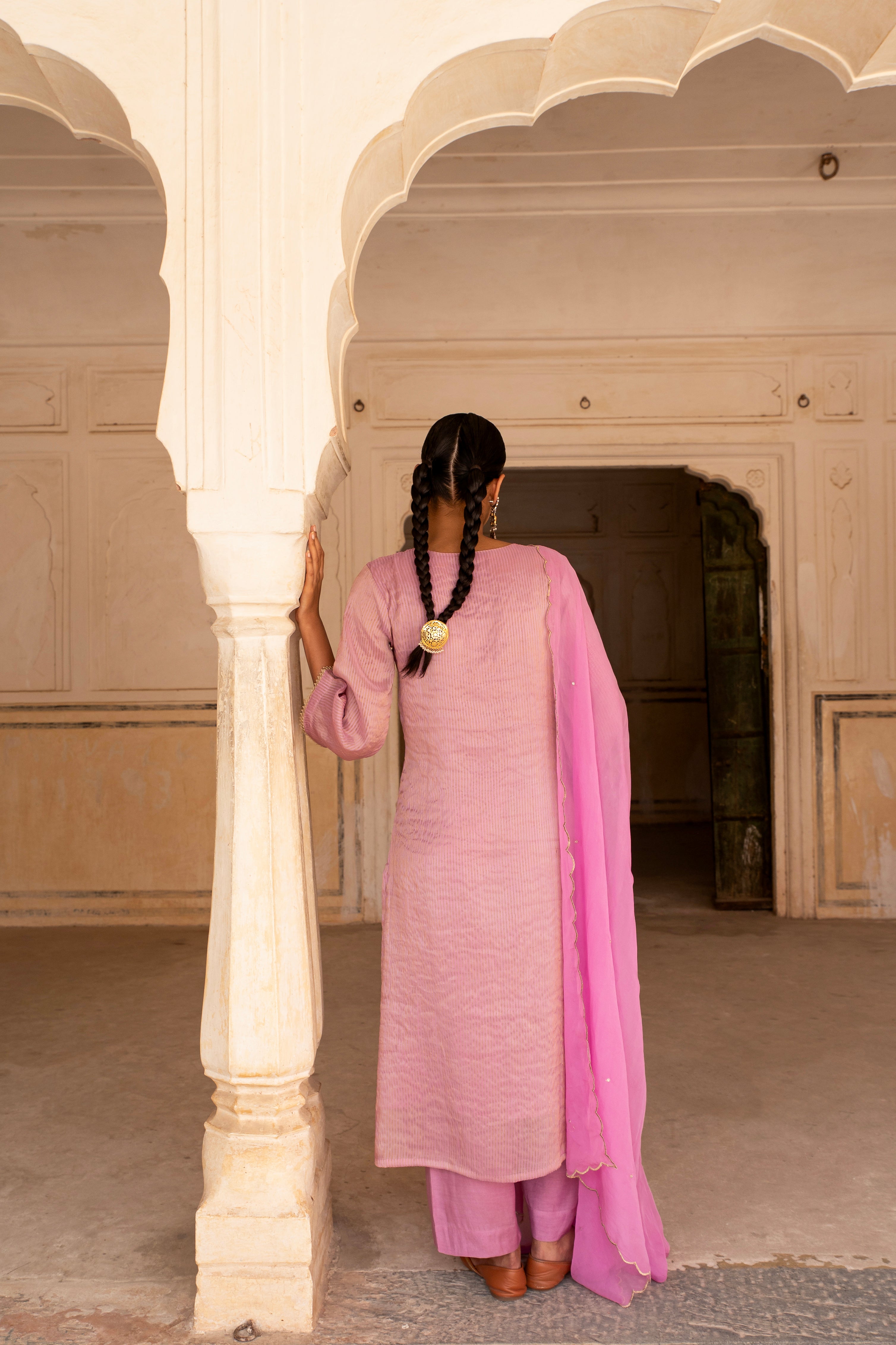 Pink Embellished Premium Silk Pant Set