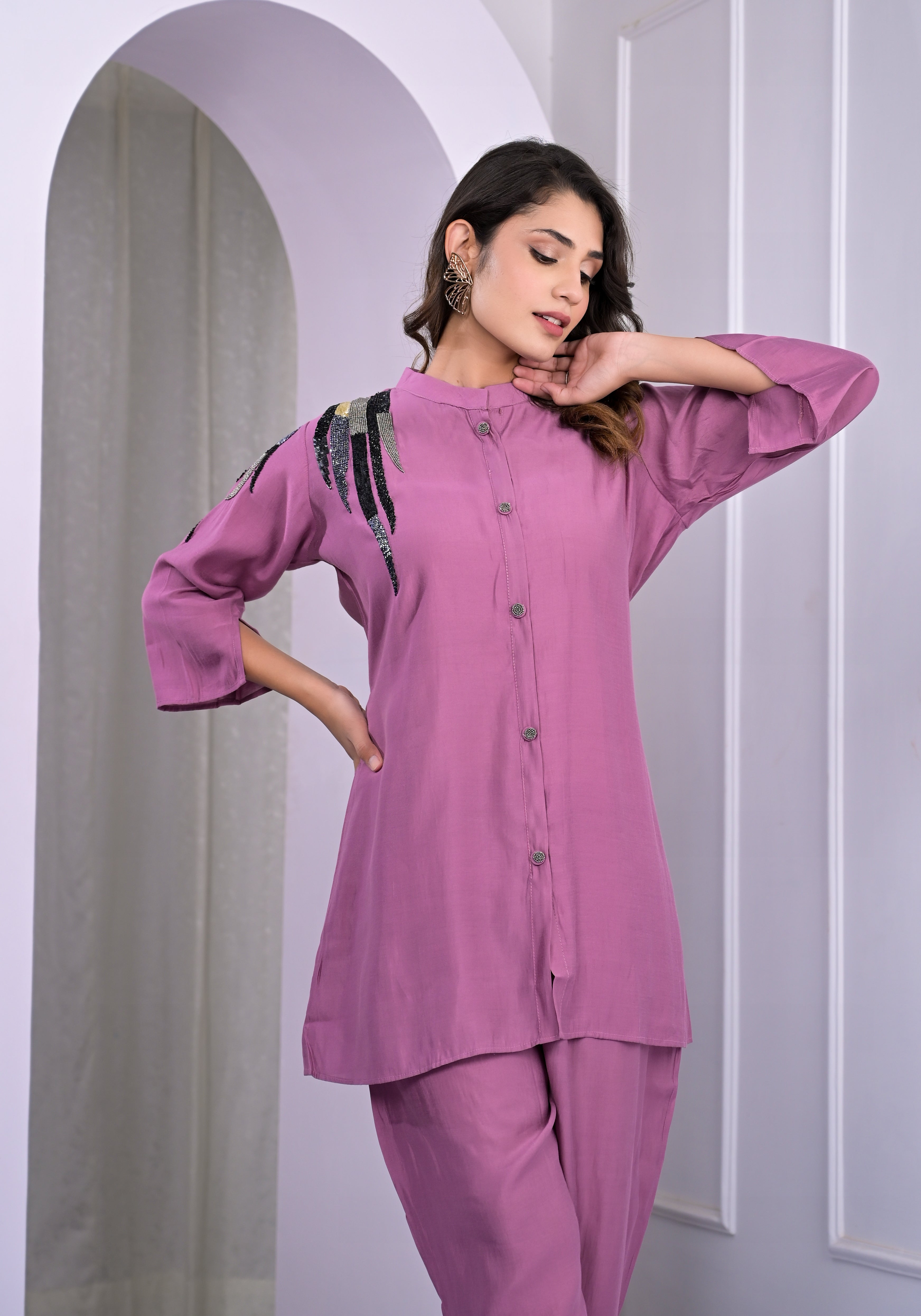 Mulberry Pink Embellished Co-Ord Set