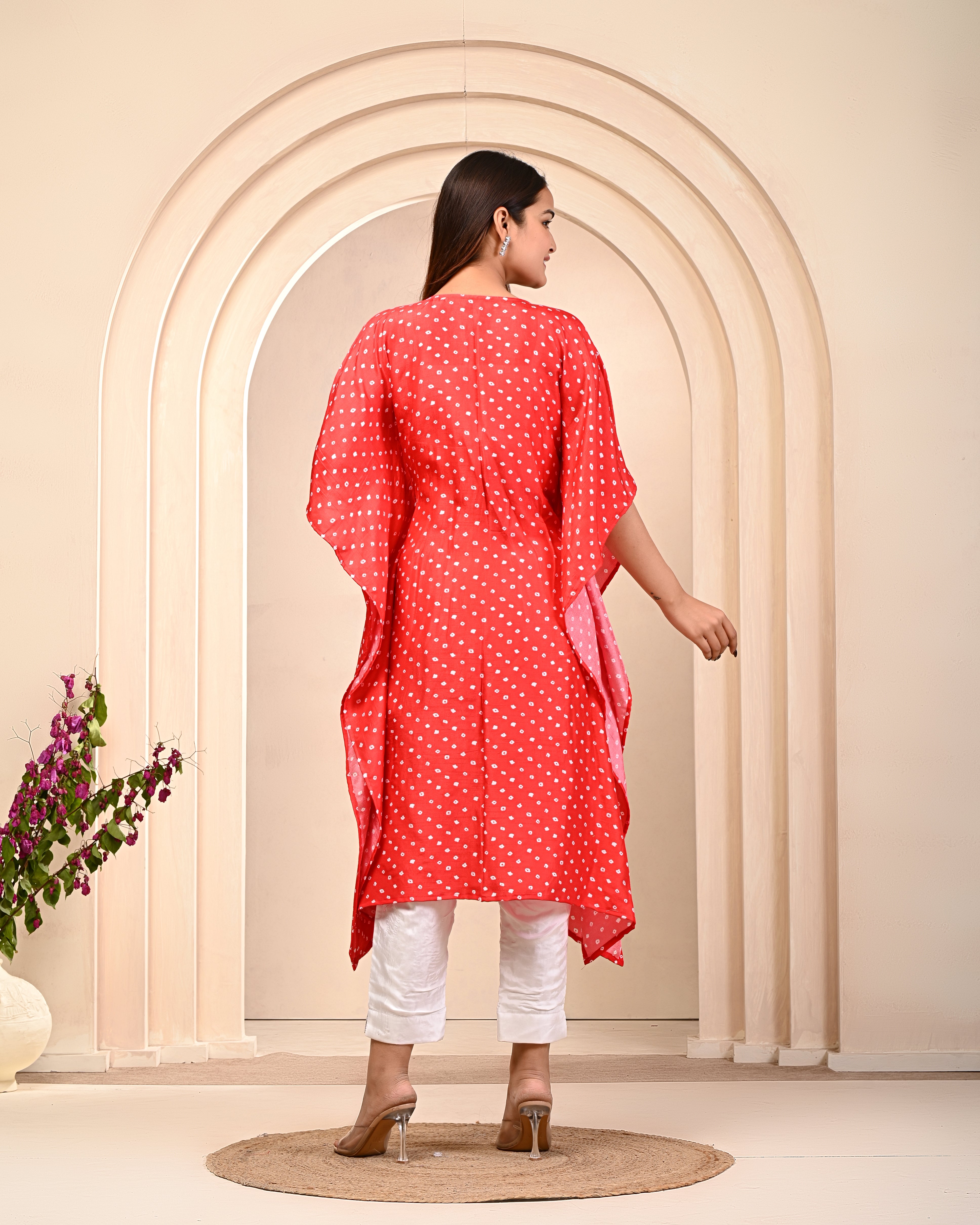 Red Bandhani Dola Silk Cape Set