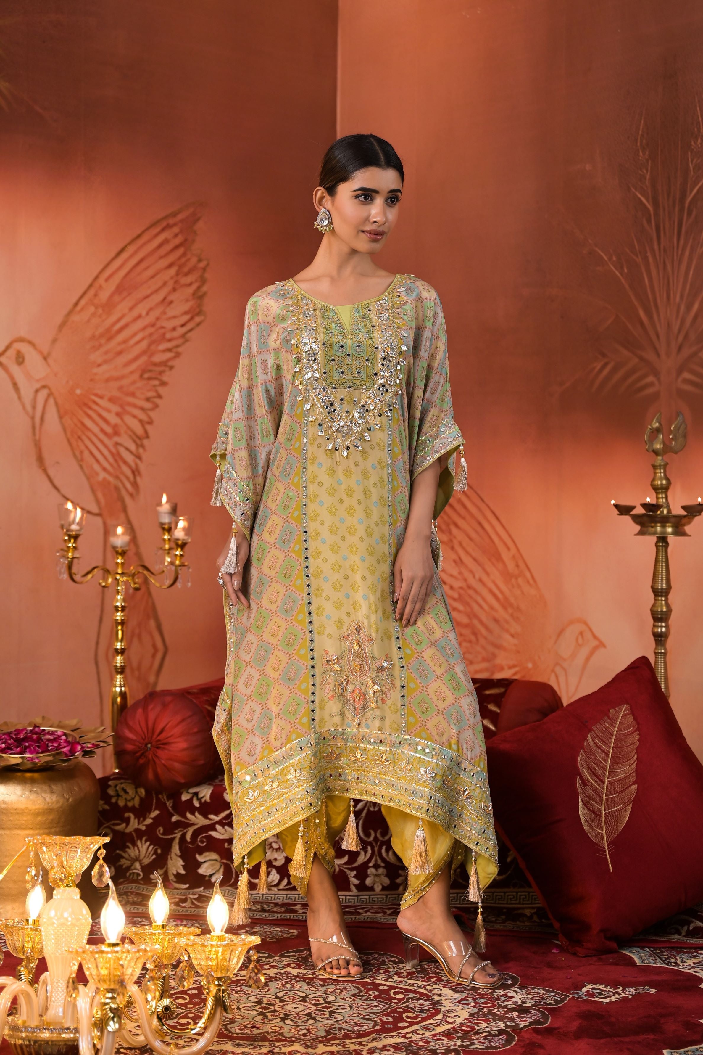 Pastel Green Premium Silk Kaftan Set