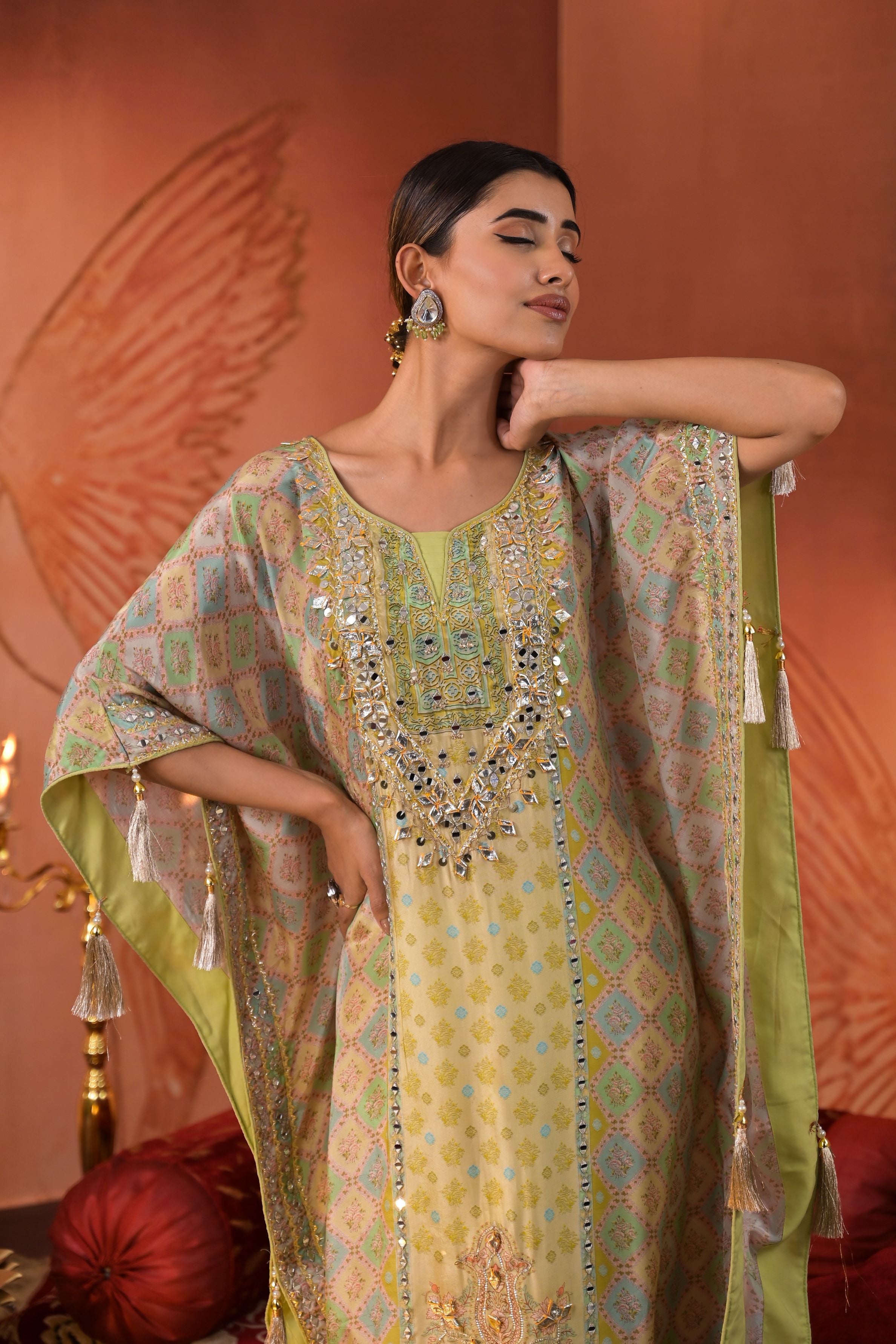 Pastel Green Premium Silk Kaftan Set