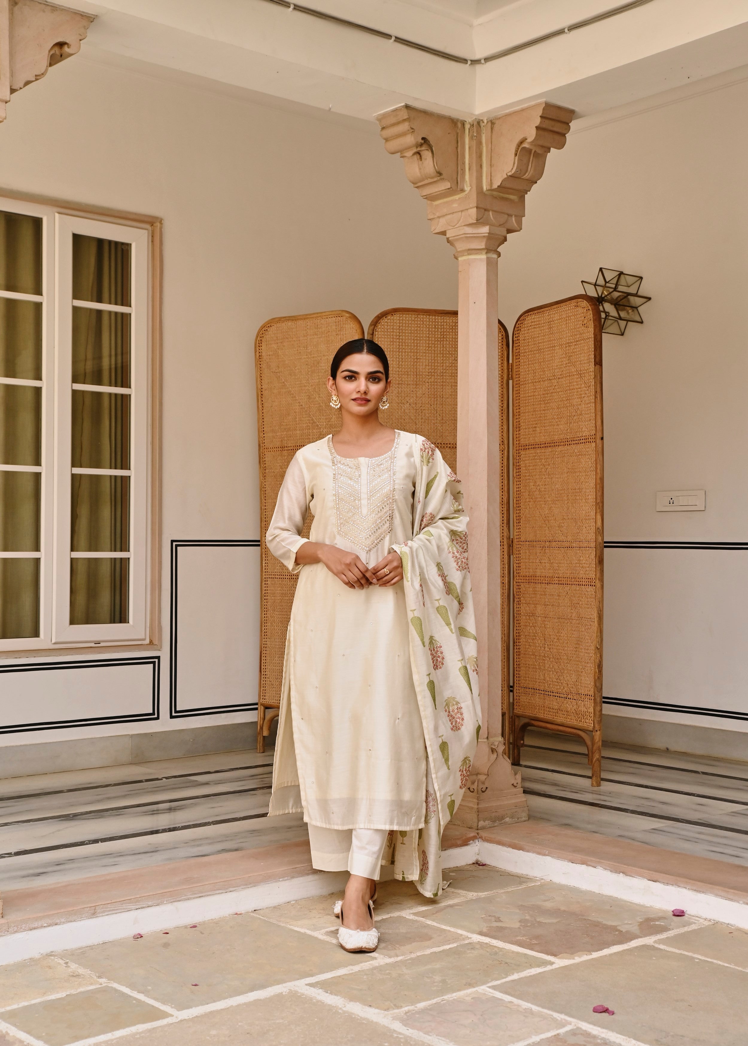 Moonbeam Embroidered Chanderi Silk Pant Set