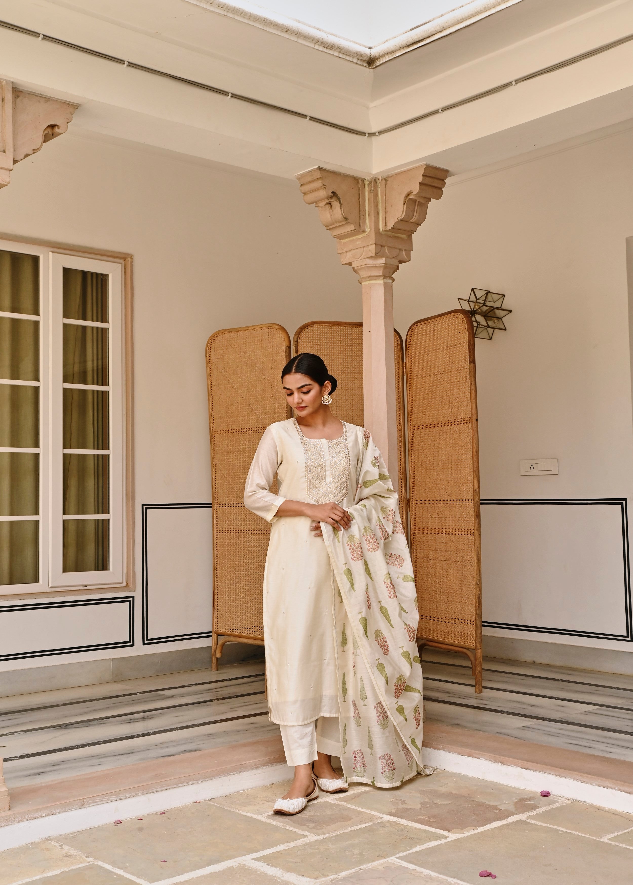 Moonbeam Embroidered Chanderi Silk Pant Set