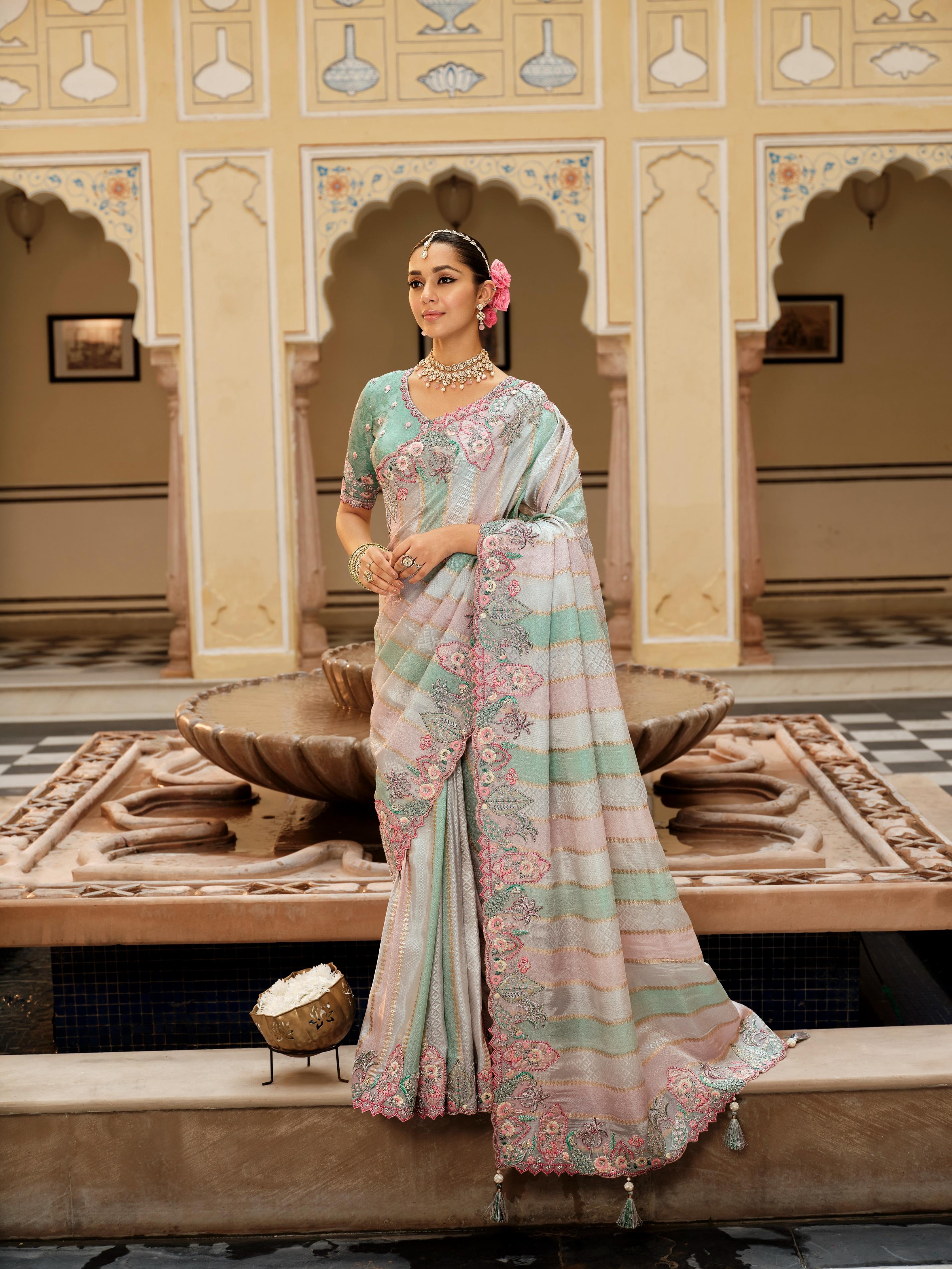 Traditional Multicolour Premium Fabric Saree with Embroidery and Patchwork