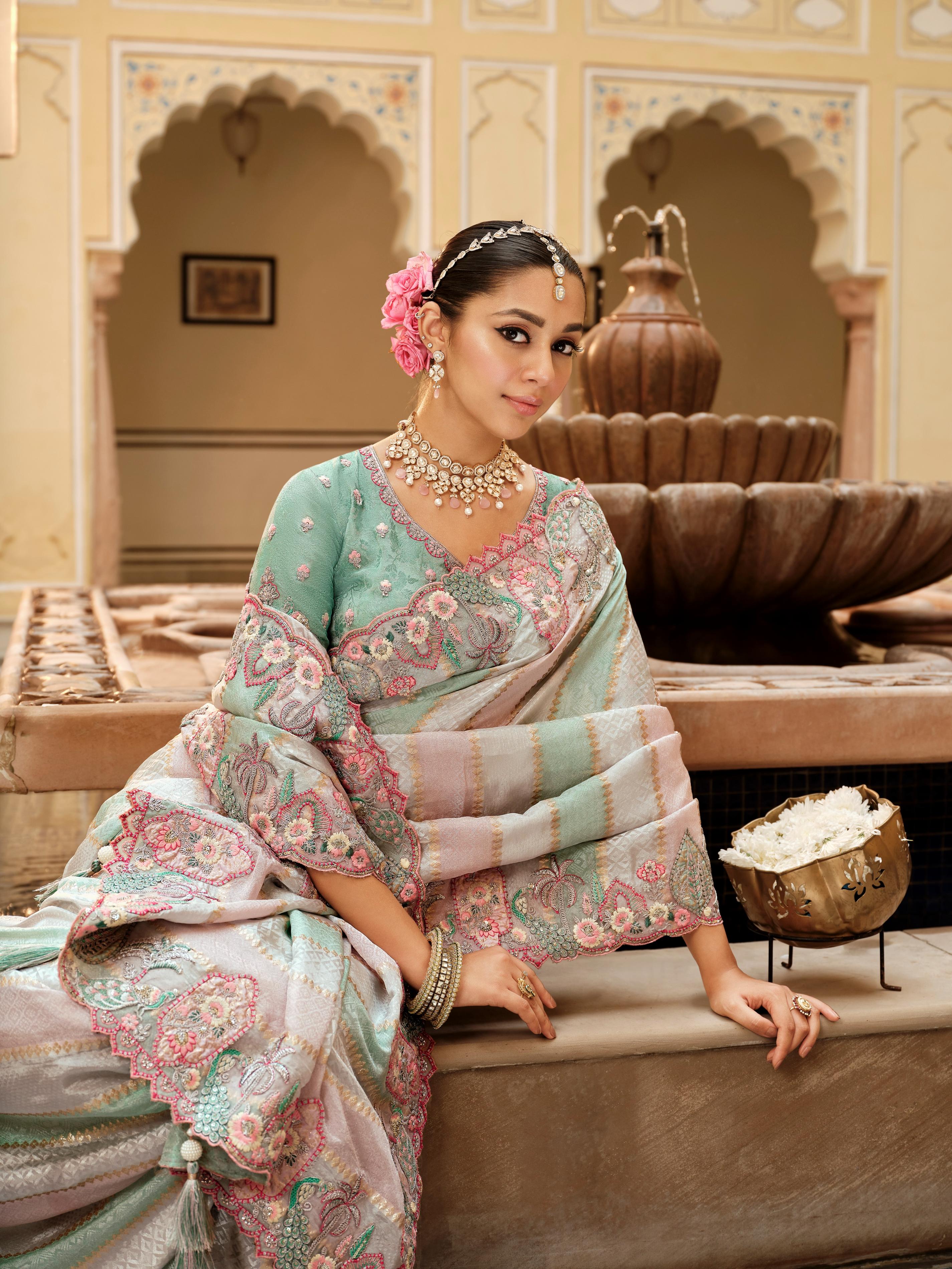 Traditional Multicolour Premium Fabric Saree with Embroidery and Patchwork