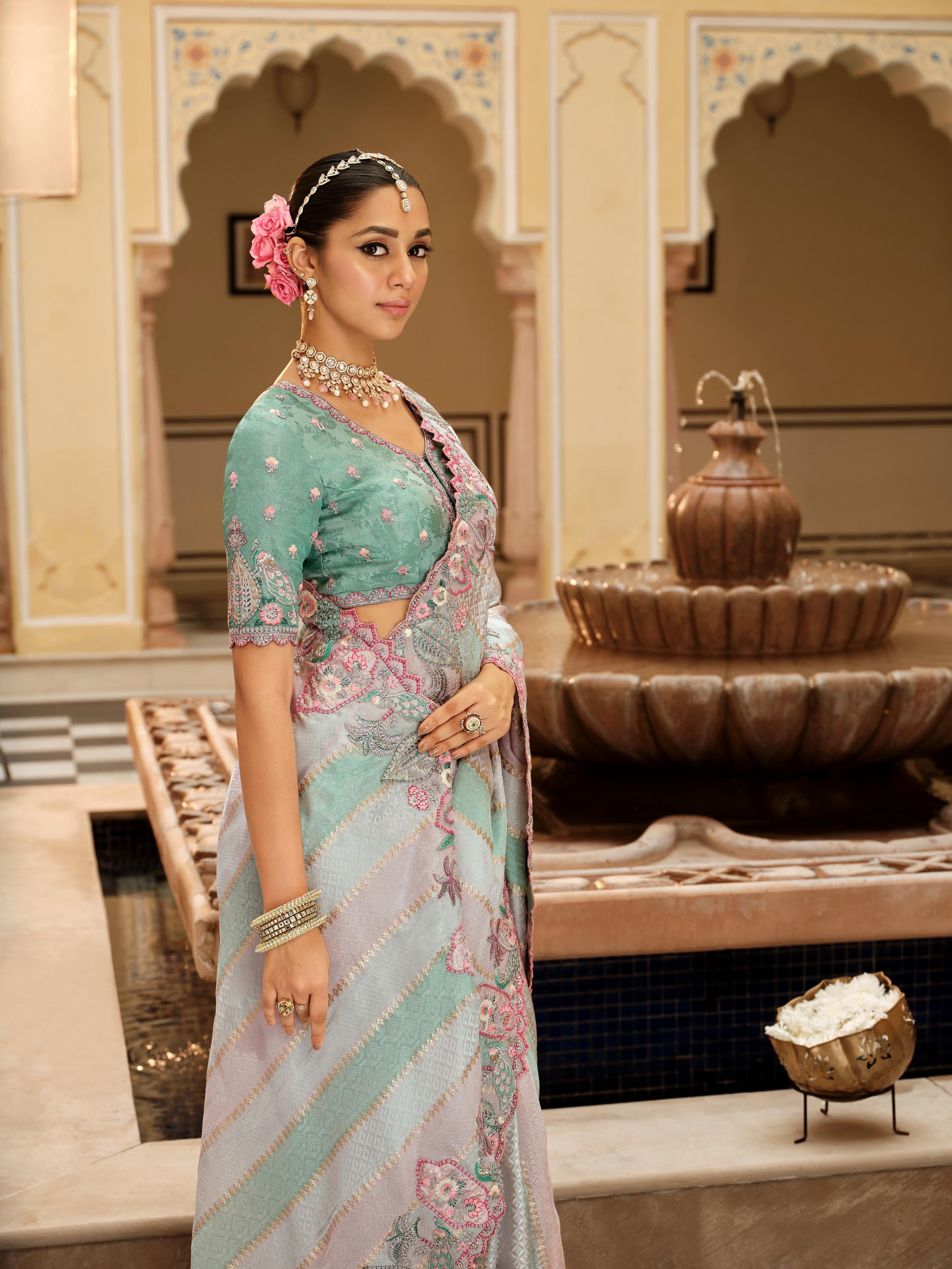 Traditional Multicolour Premium Fabric Saree with Embroidery and Patchwork