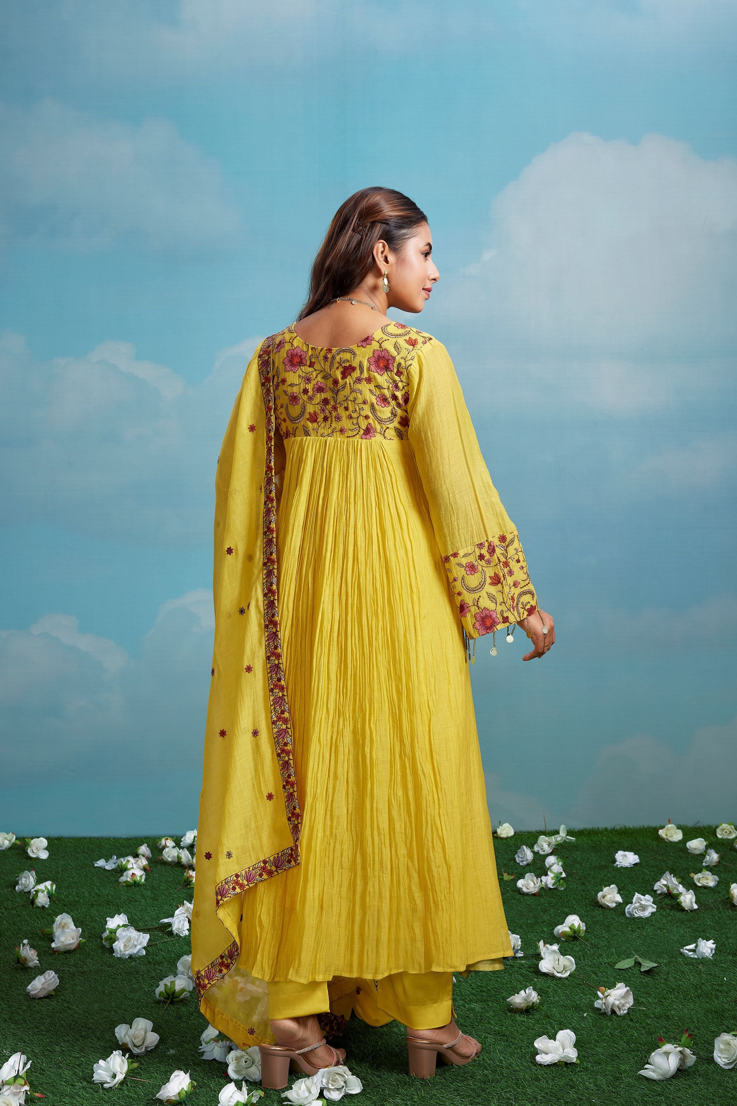 Sunlit Meadow Embroidered Chanderi Silk Anarkali Set