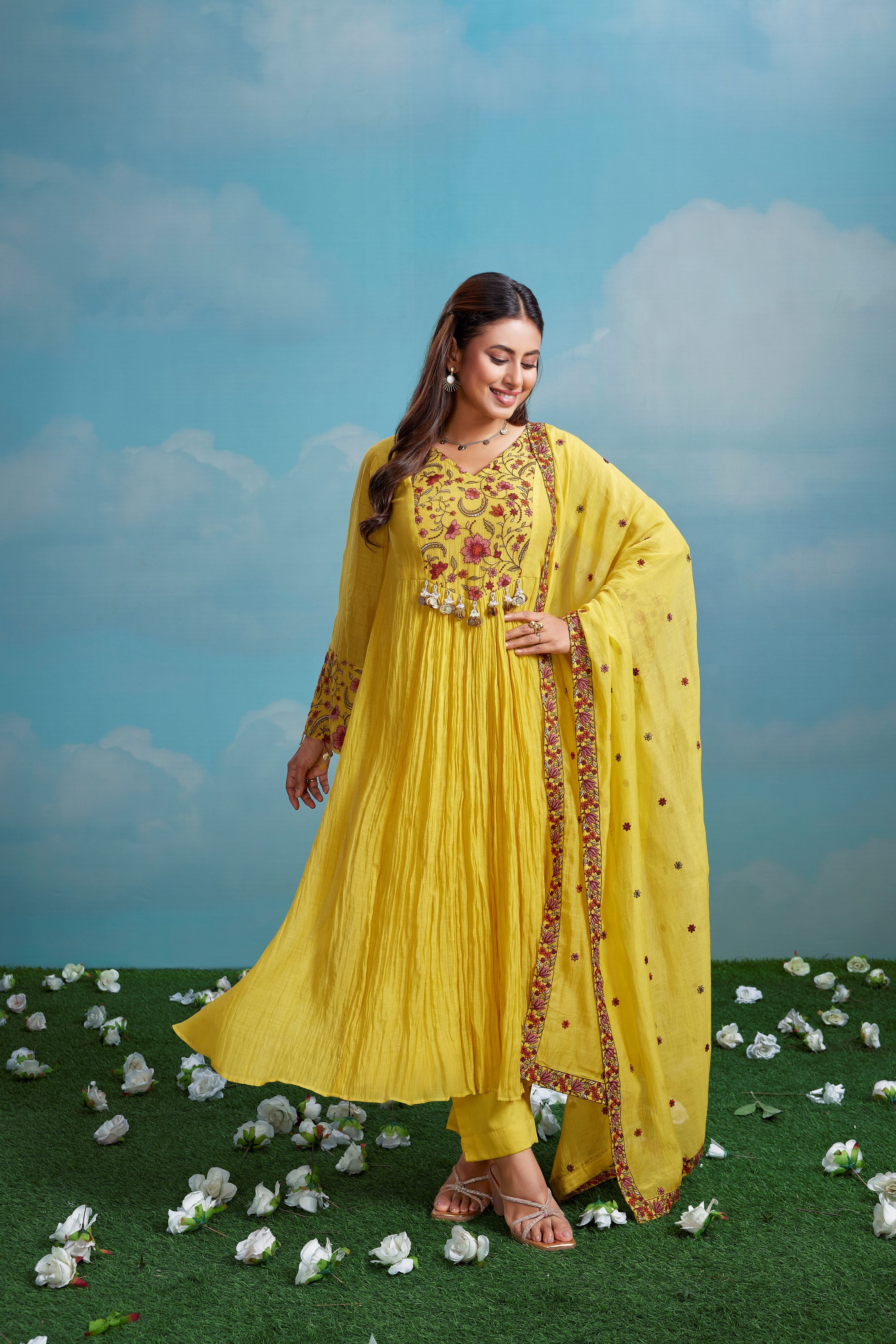 Sunlit Meadow Embroidered Chanderi Silk Anarkali Set