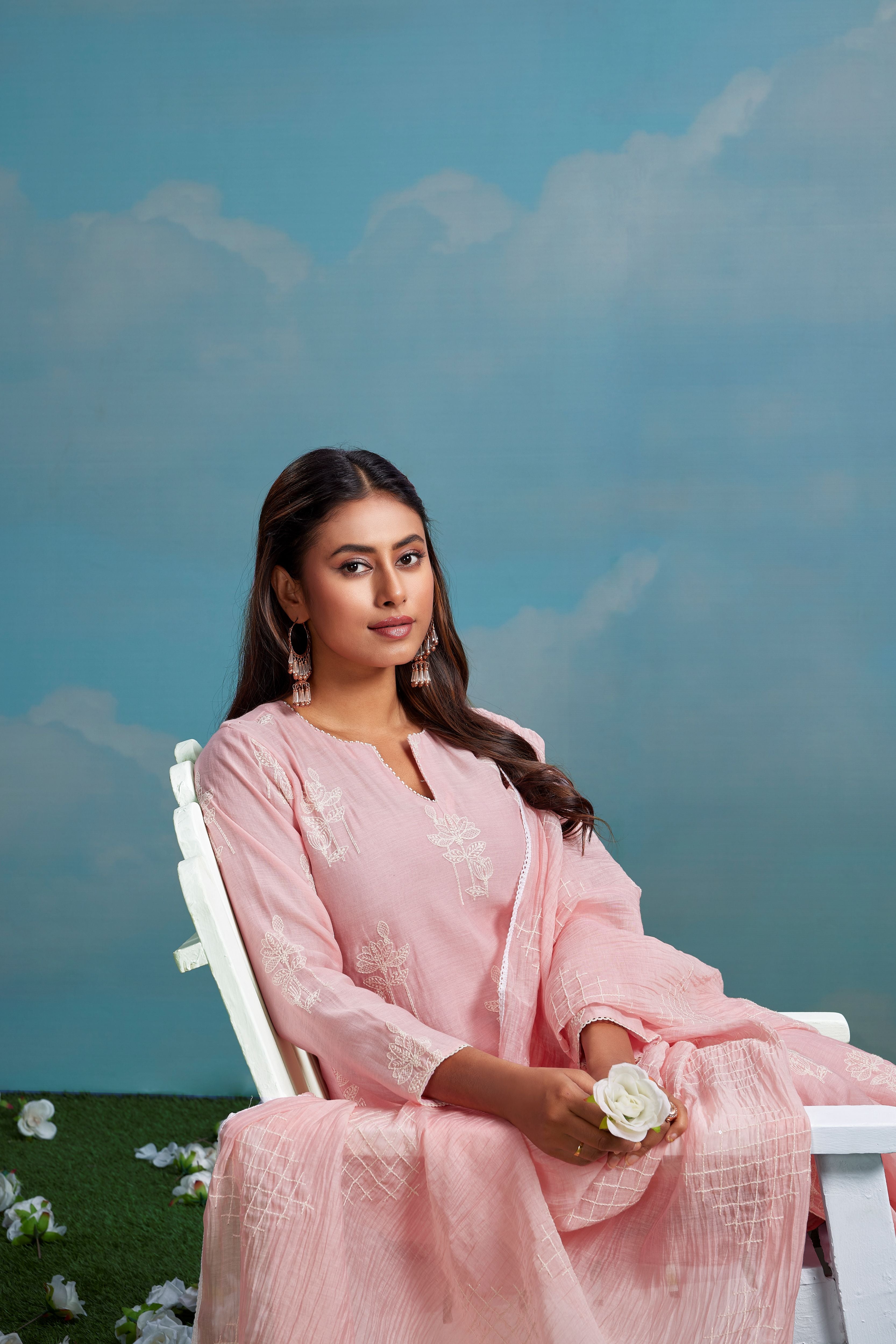 Blush Petal Embroidered Chanderi Silk Pant Set