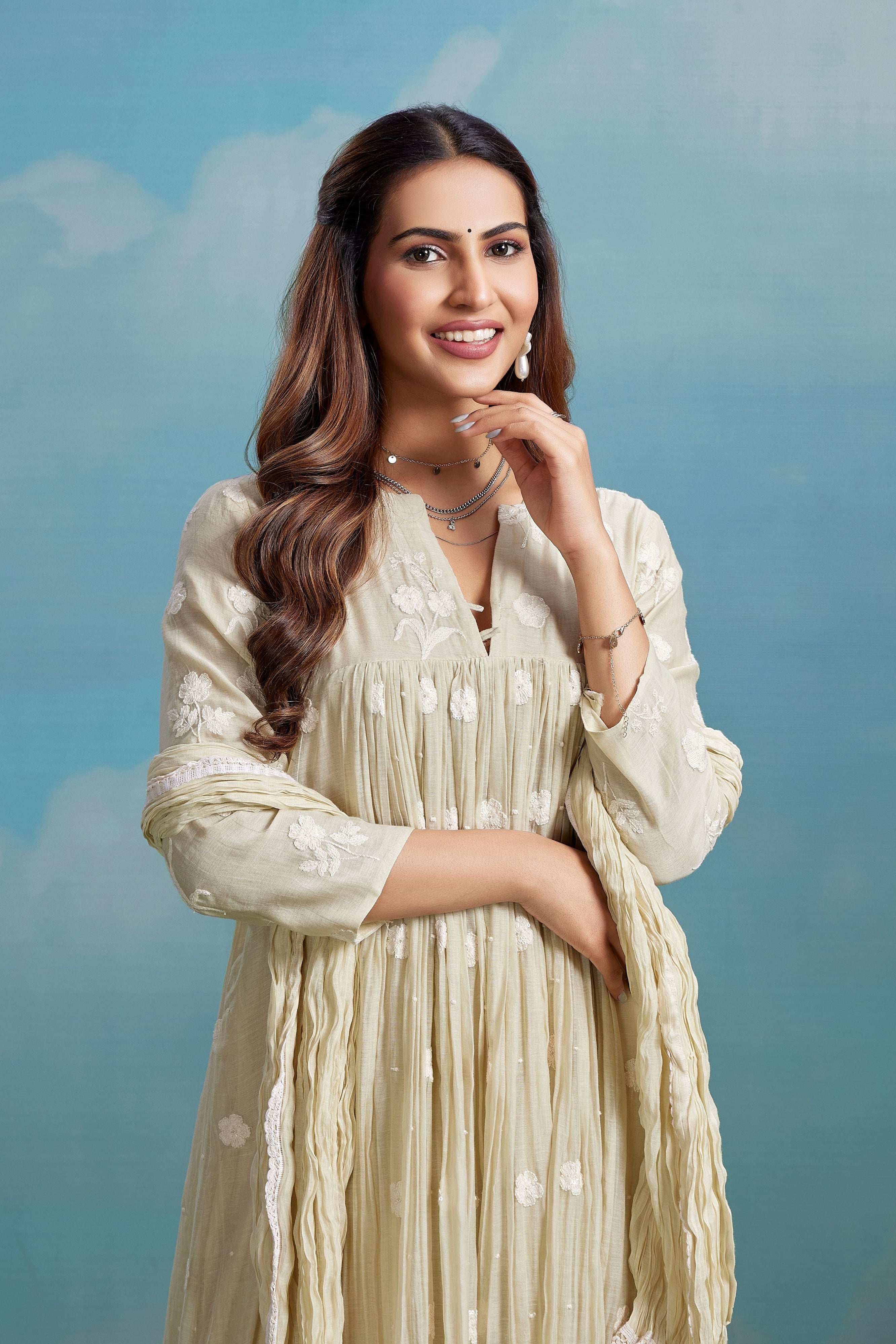 Champagne Petal Embroidered Chanderi Silk Anarkali Set