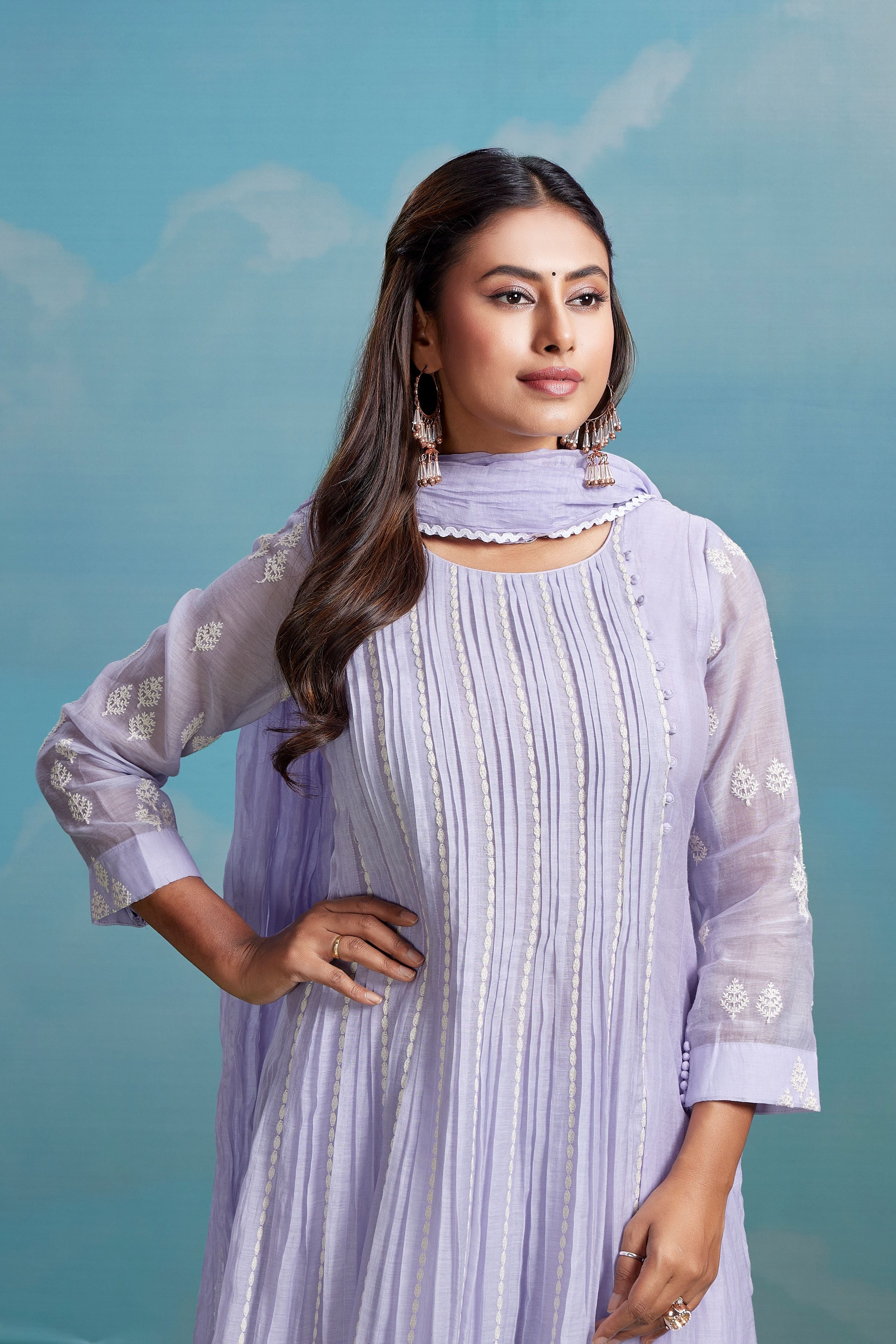 Lavender Whisper Embroidered Chanderi Silk Pant Set