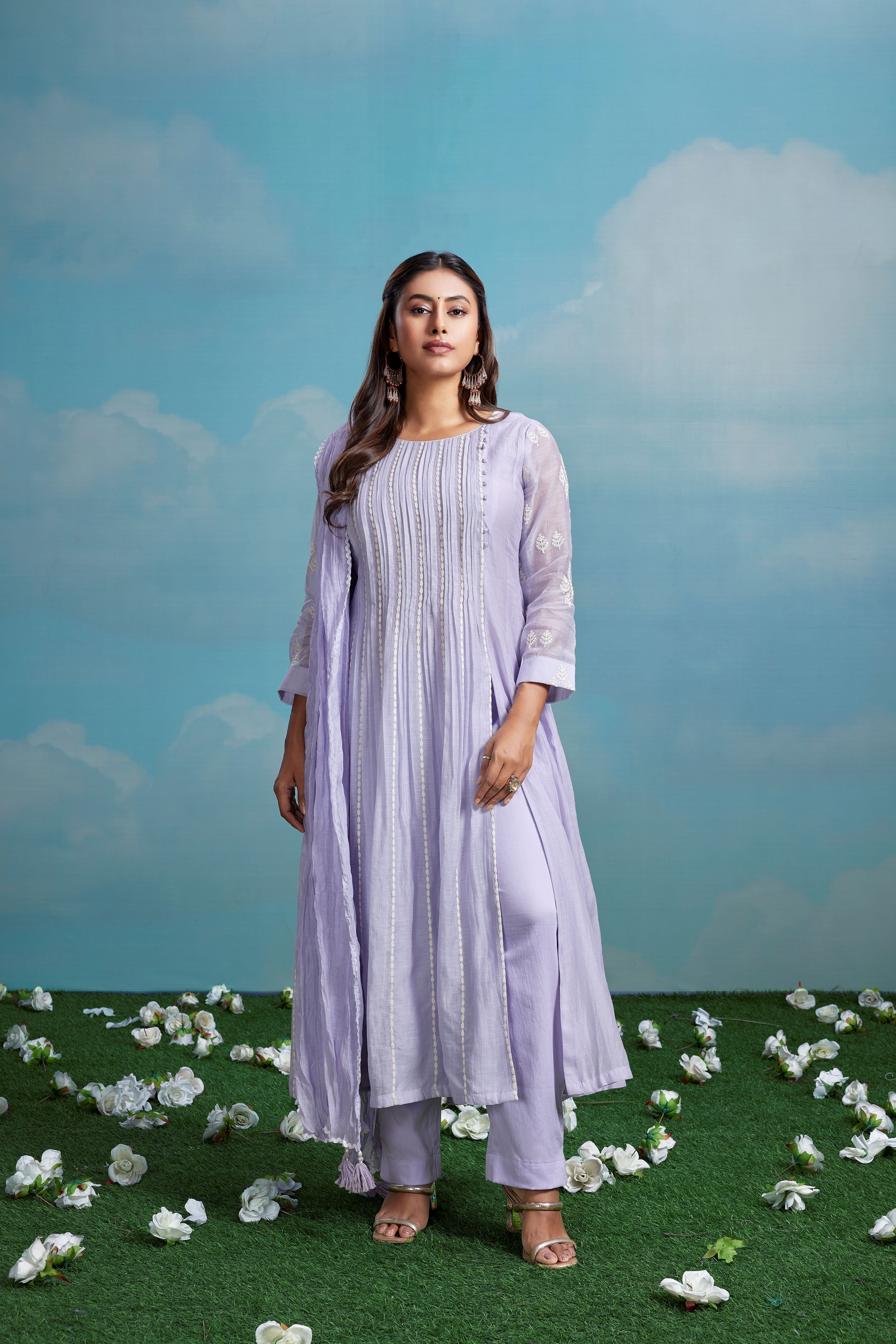 Lavender Whisper Embroidered Chanderi Silk Pant Set