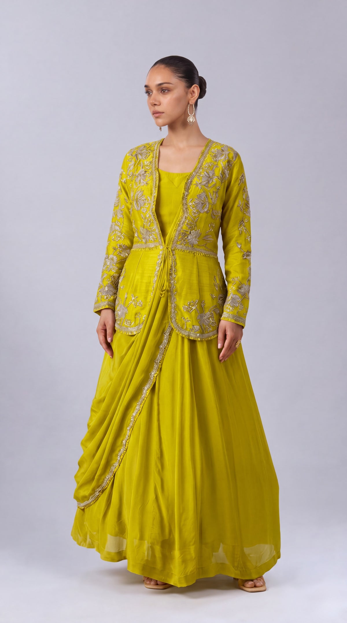 Mustard Yellow Embellished Raw Silk Anarkali Set