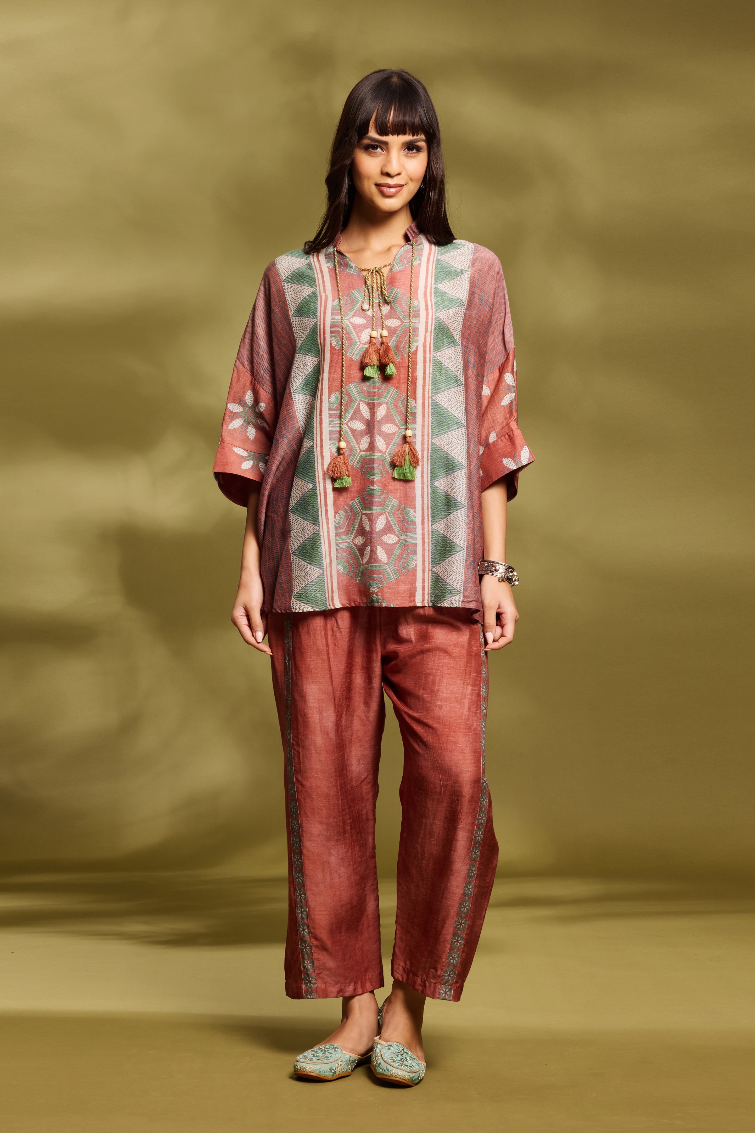 Rust Ethnic Kaftan Set